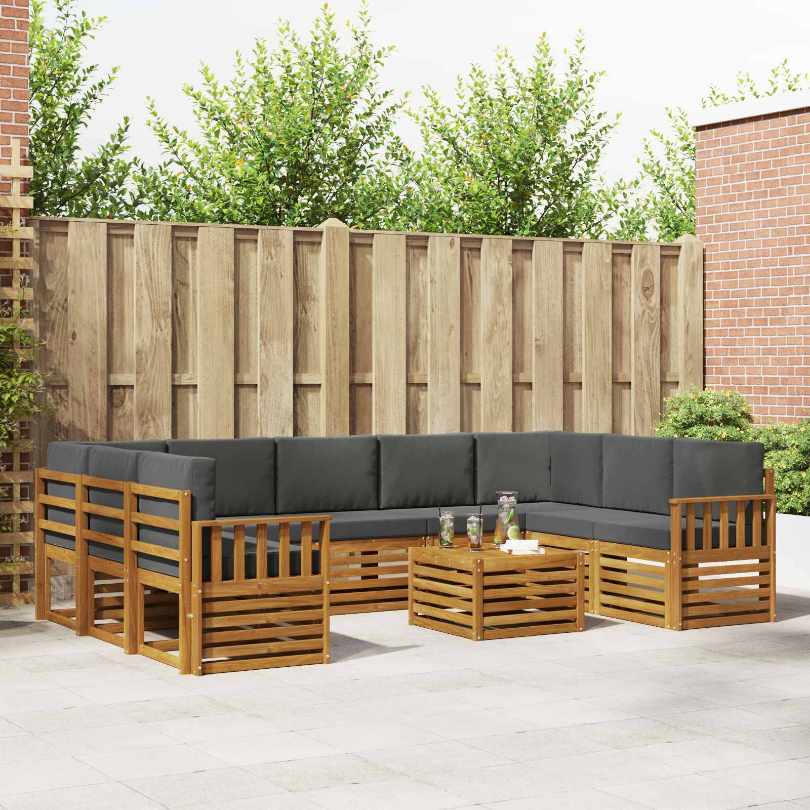 vidaXL Sofagarnituren 10 pcs Natur und Anthrazit Massivholz Akazie