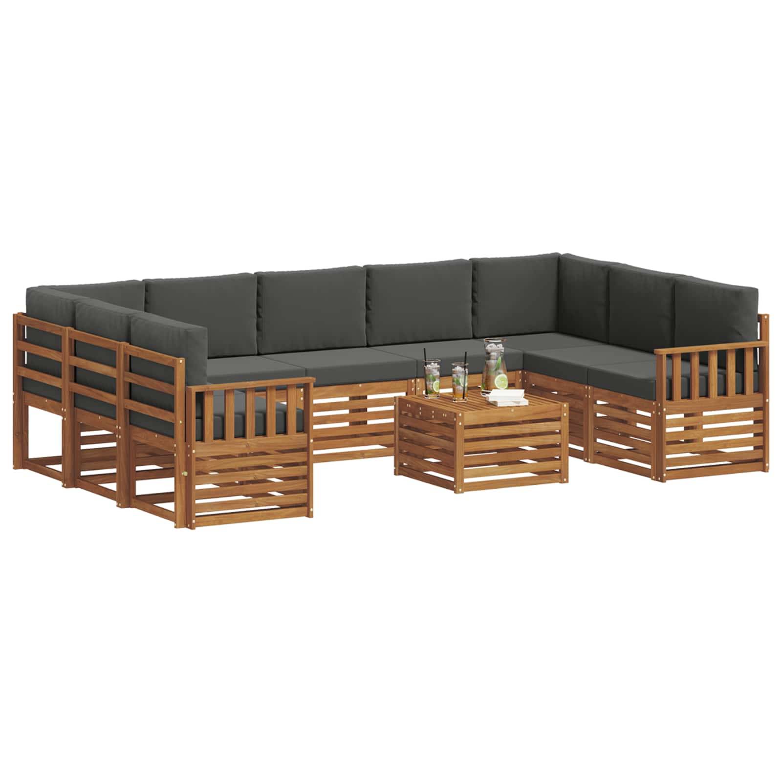 vidaXL Sofagarnituren 10 pcs Natur und Anthrazit Massivholz Akazie