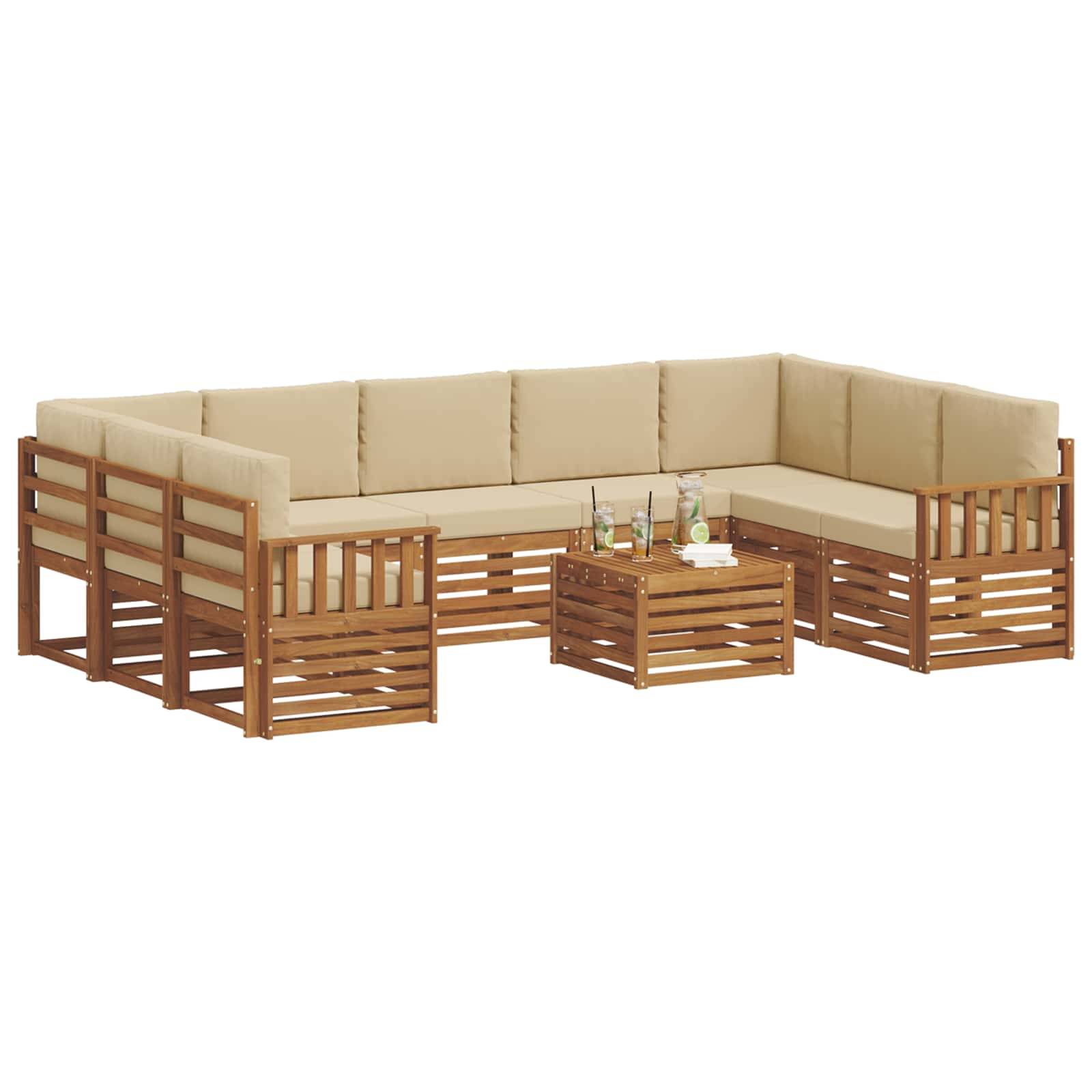 vidaXL Sofagarnituren 10 pcs Natur und Beige Massivholz Akazie