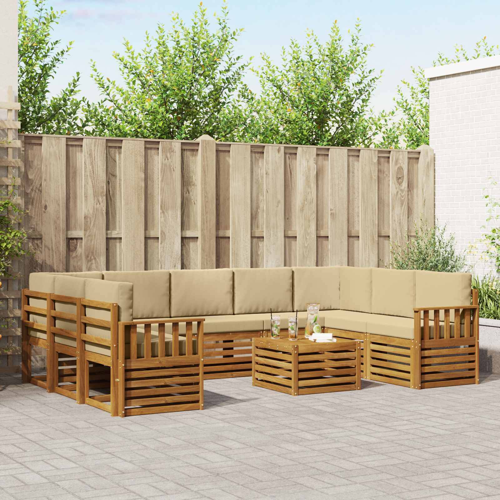 vidaXL Sofagarnituren 10 pcs Natur und Beige Massivholz Akazie