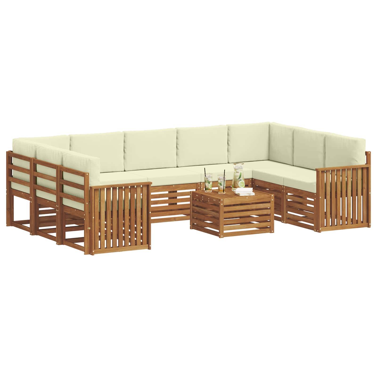 vidaXL Sofagarnituren 10 pcs Natur und Creme Massivholz Akazie
