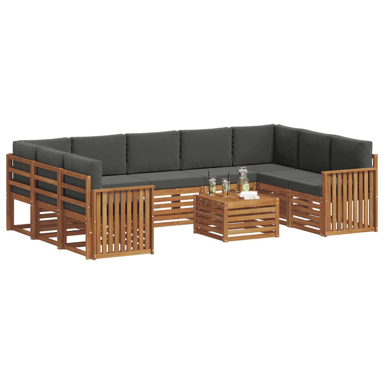 vidaXL Sofagarnituren 10 pcs Natur und Anthrazit Massivholz Akazie