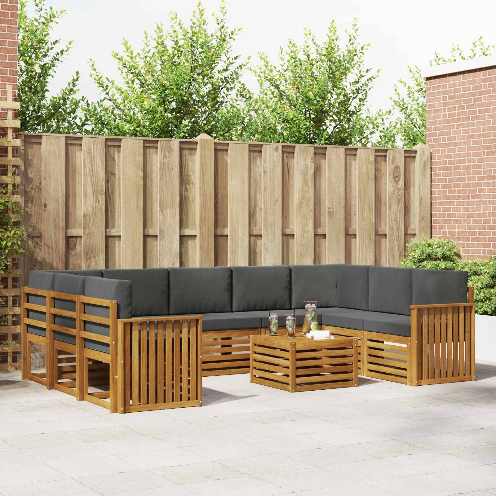 vidaXL Sofagarnituren 10 pcs Natur und Anthrazit Massivholz Akazie
