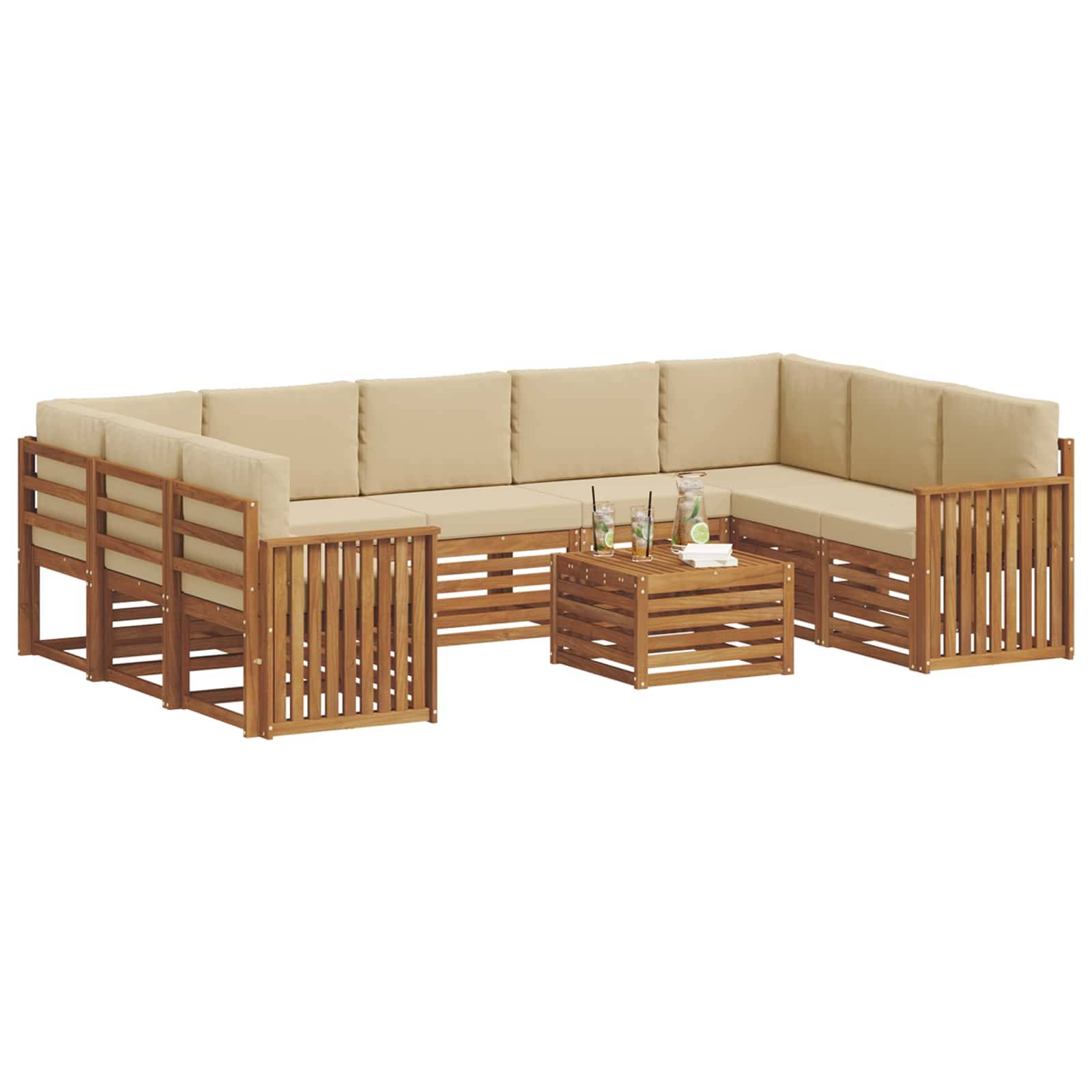 vidaXL Sofagarnituren 10 pcs Natur und Beige Massivholz Akazie