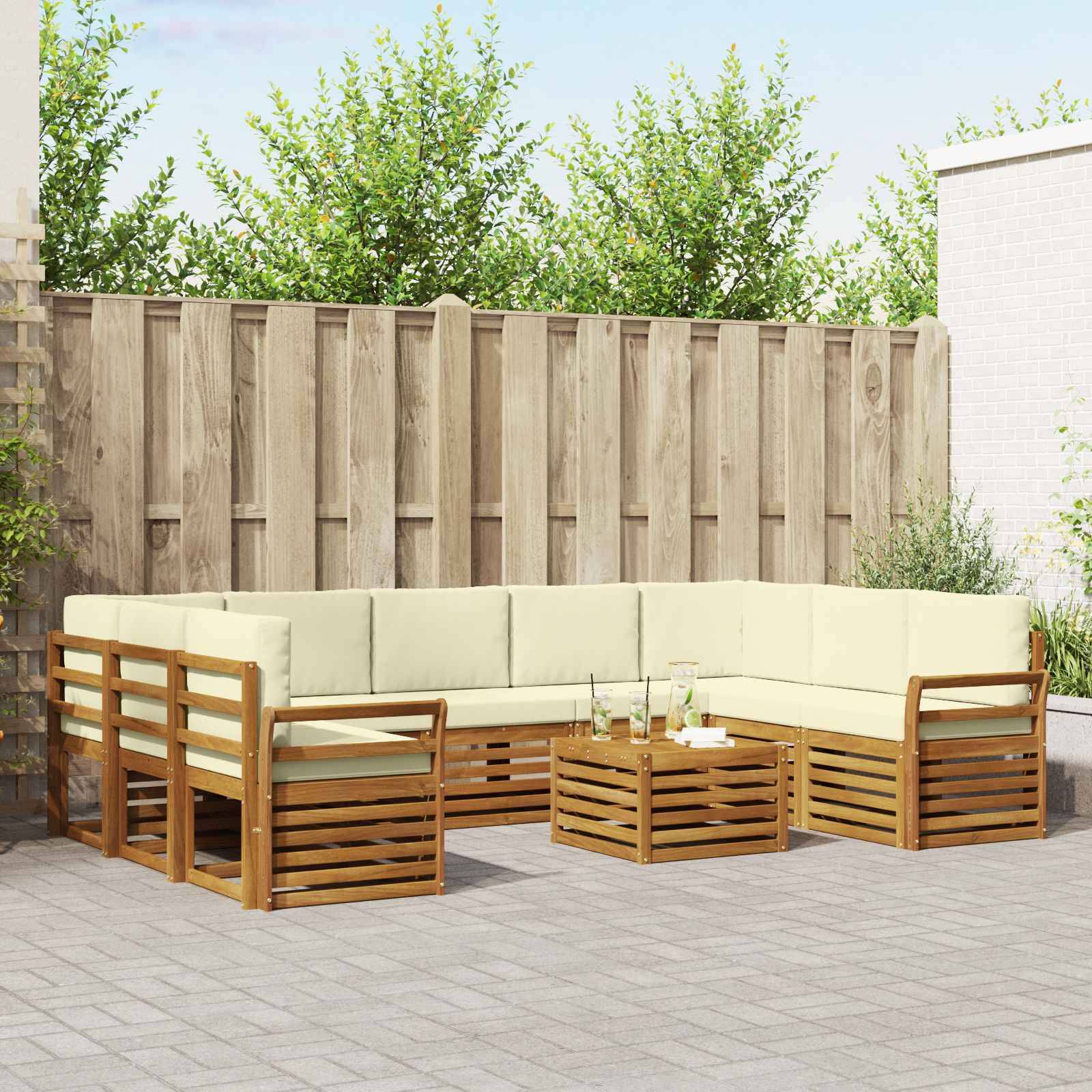 vidaXL Sofagarnituren 10 pcs Natur und Creme Massivholz Akazie
