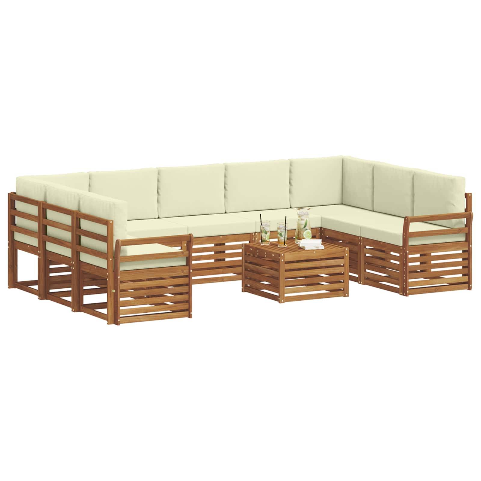vidaXL Sofagarnituren 10 pcs Natur und Creme Massivholz Akazie