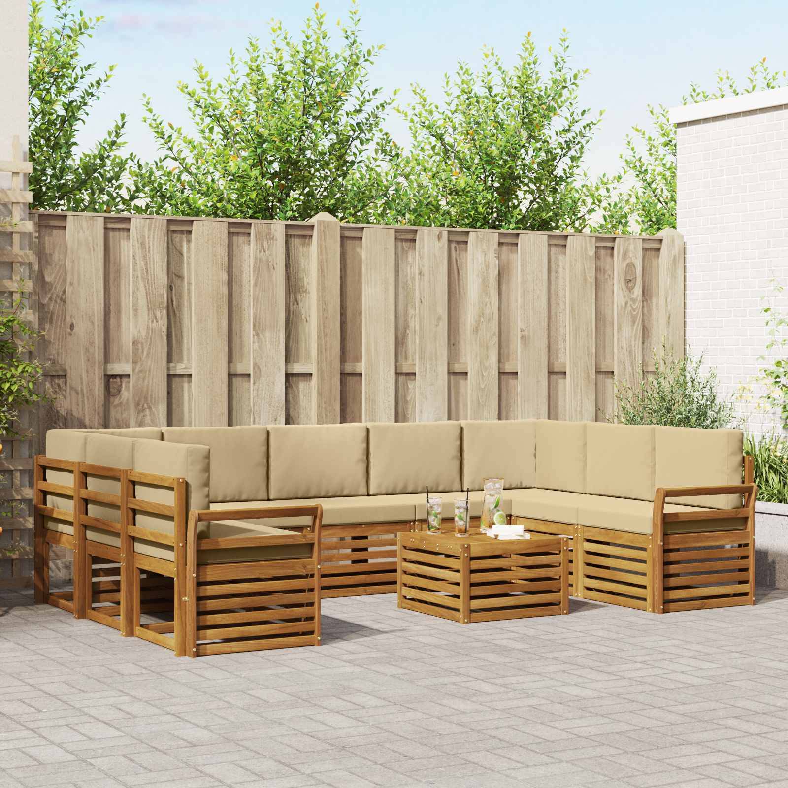 vidaXL Sofagarnituren 10 pcs Natur und Beige Massivholz Akazie