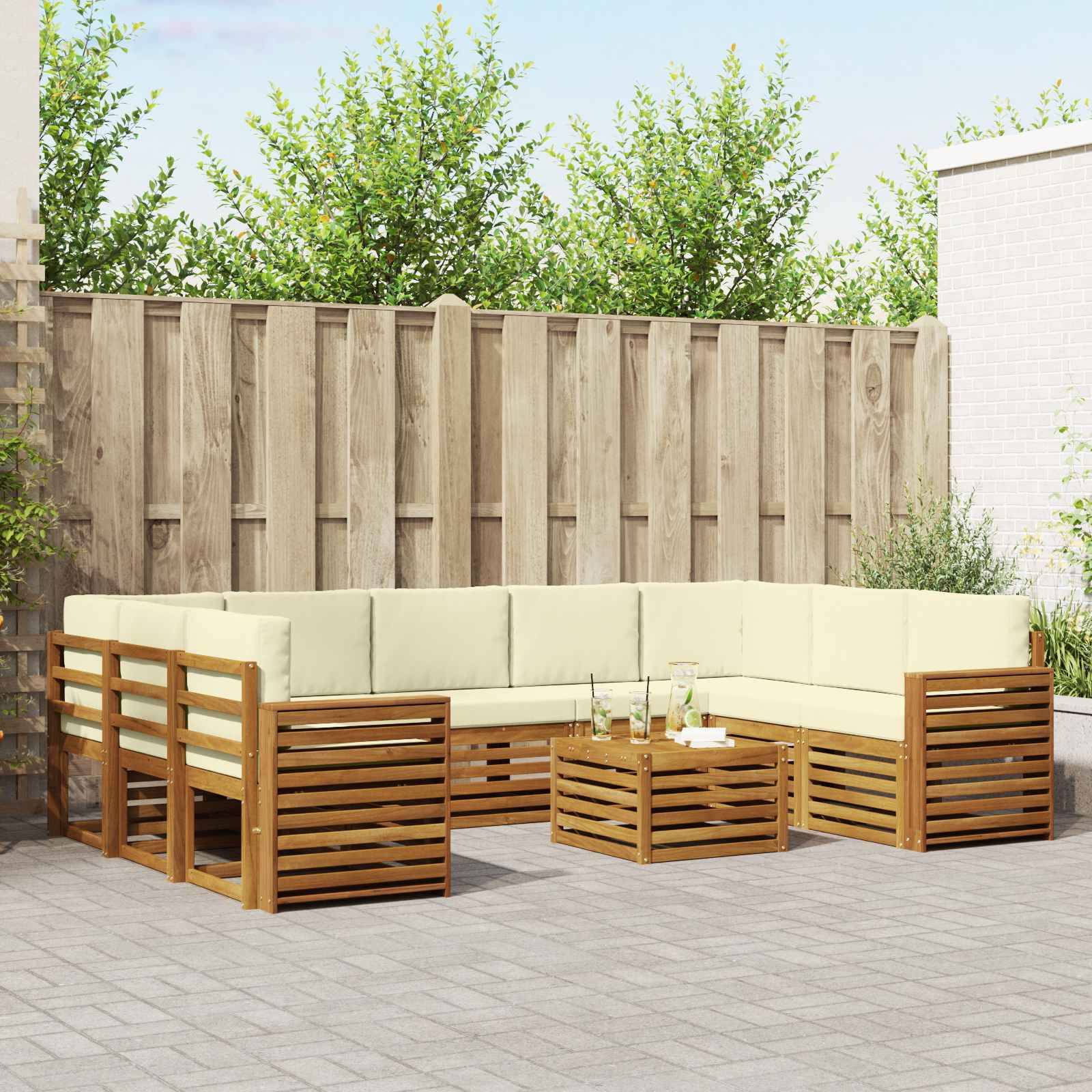 vidaXL Sofagarnituren 10 pcs Natur und Creme Massivholz Akazie