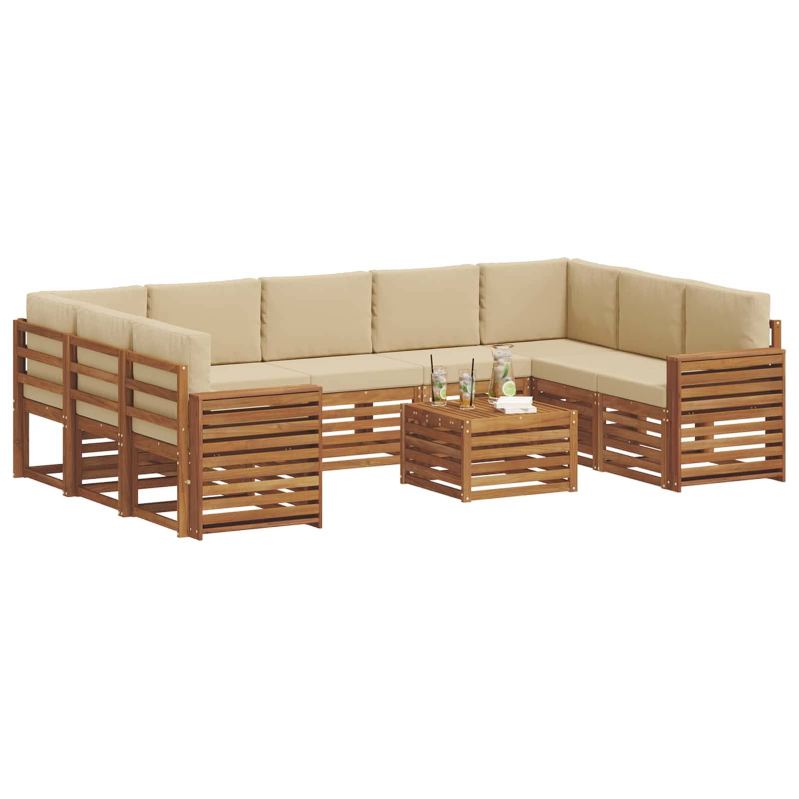vidaXL Sofagarnituren 10 pcs Natur und Beige Massivholz Akazie