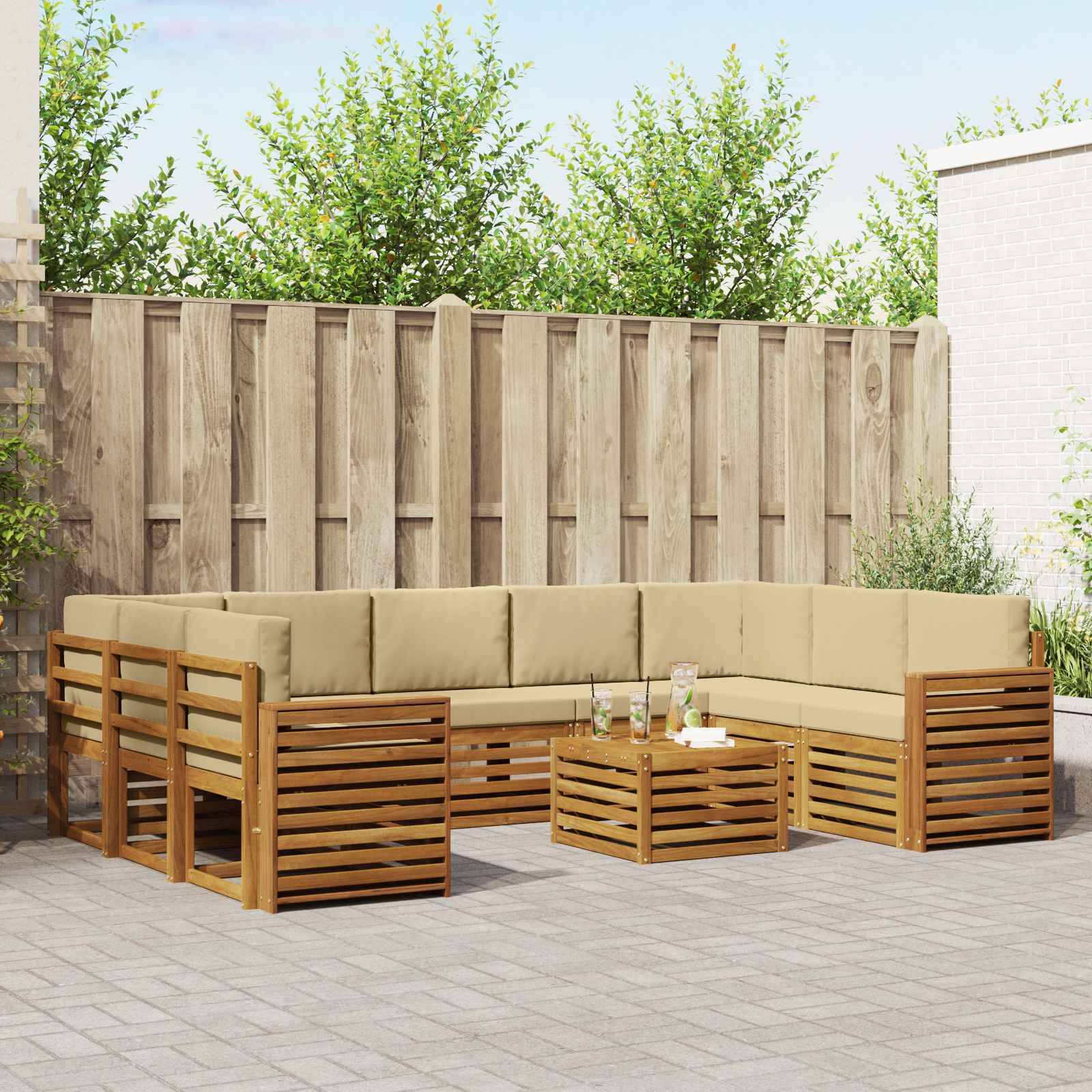 vidaXL Sofagarnituren 10 pcs Natur und Beige Massivholz Akazie