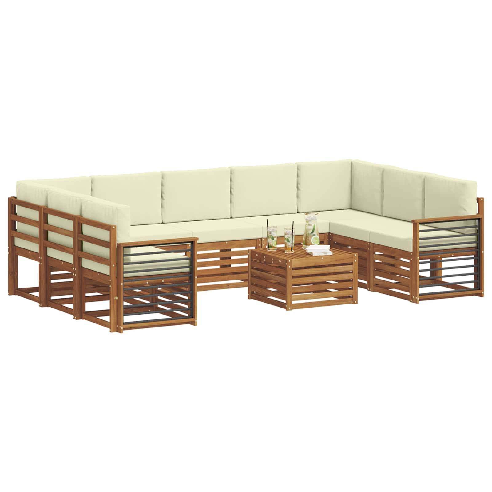 vidaXL Sofagarnituren 10 pcs Natur und Creme Massivholz Akazie