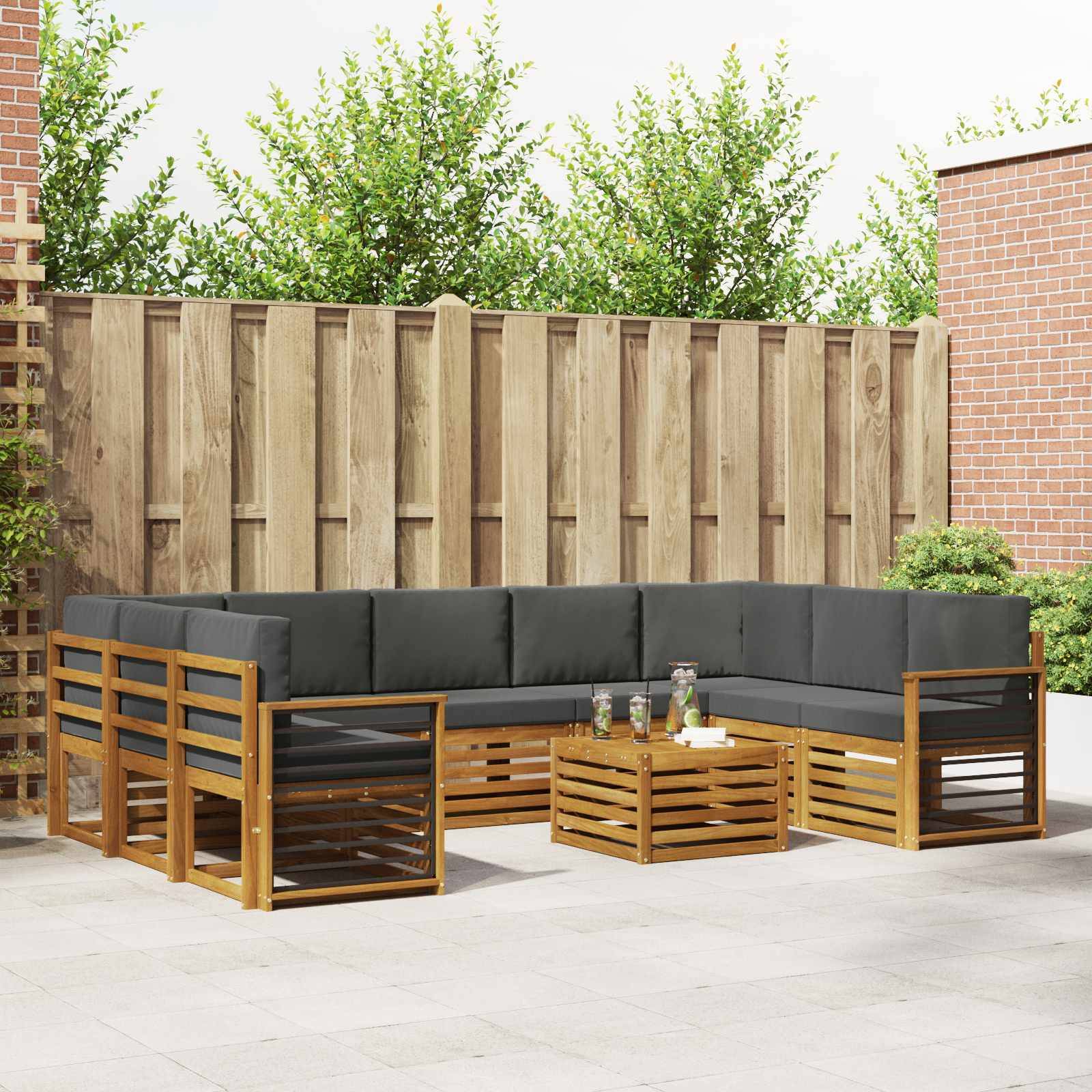vidaXL Sofagarnituren 10 pcs Natur und Anthrazit Massivholz Akazie