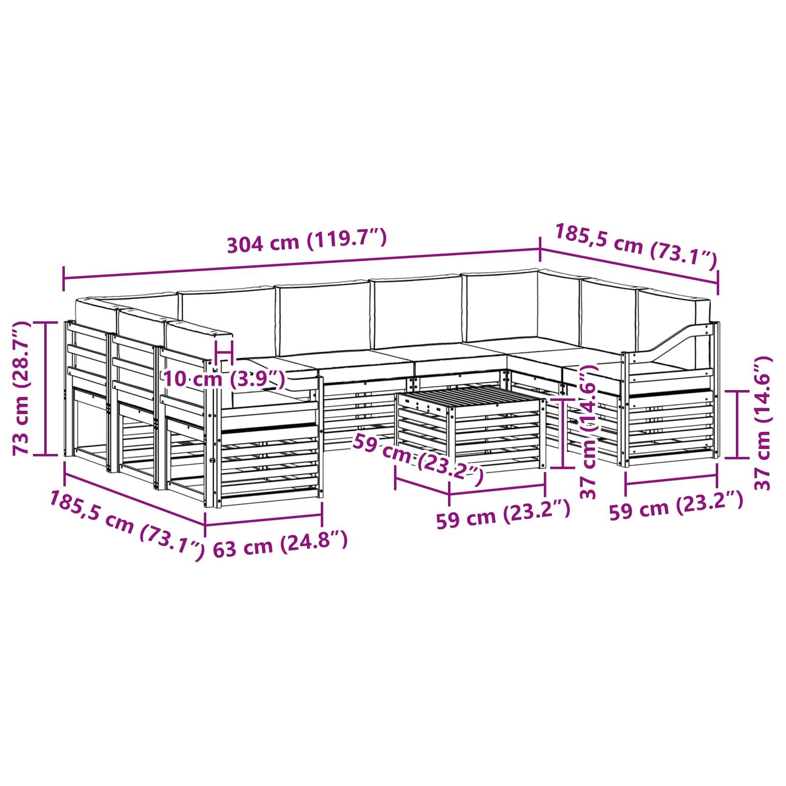 vidaXL Sofagarnituren 10 pcs Natur und Creme Massivholz Akazie