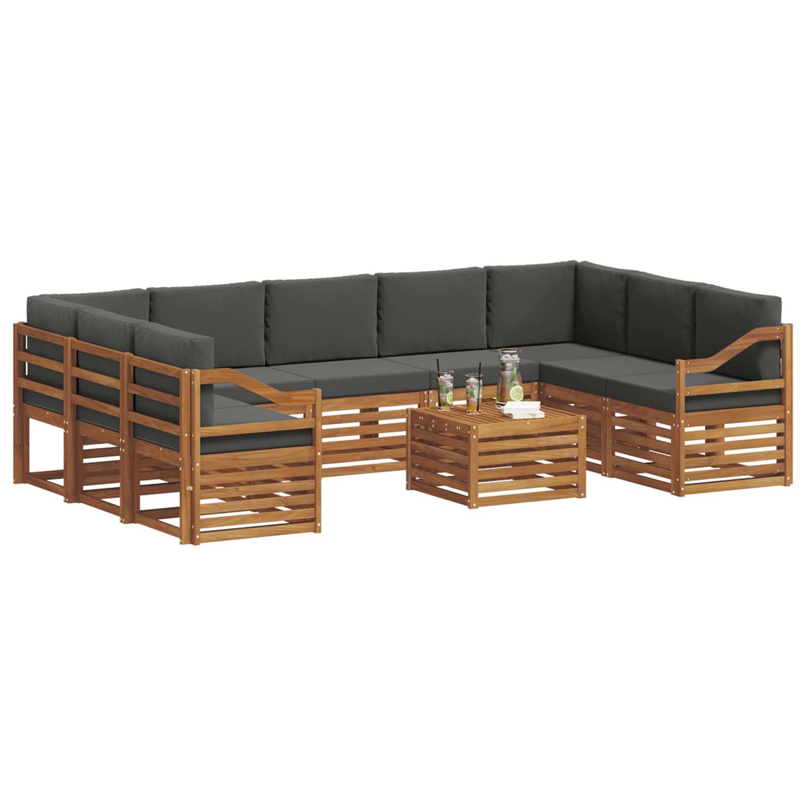 vidaXL Sofagarnituren 10 pcs Natur und Anthrazit Massivholz Akazie
