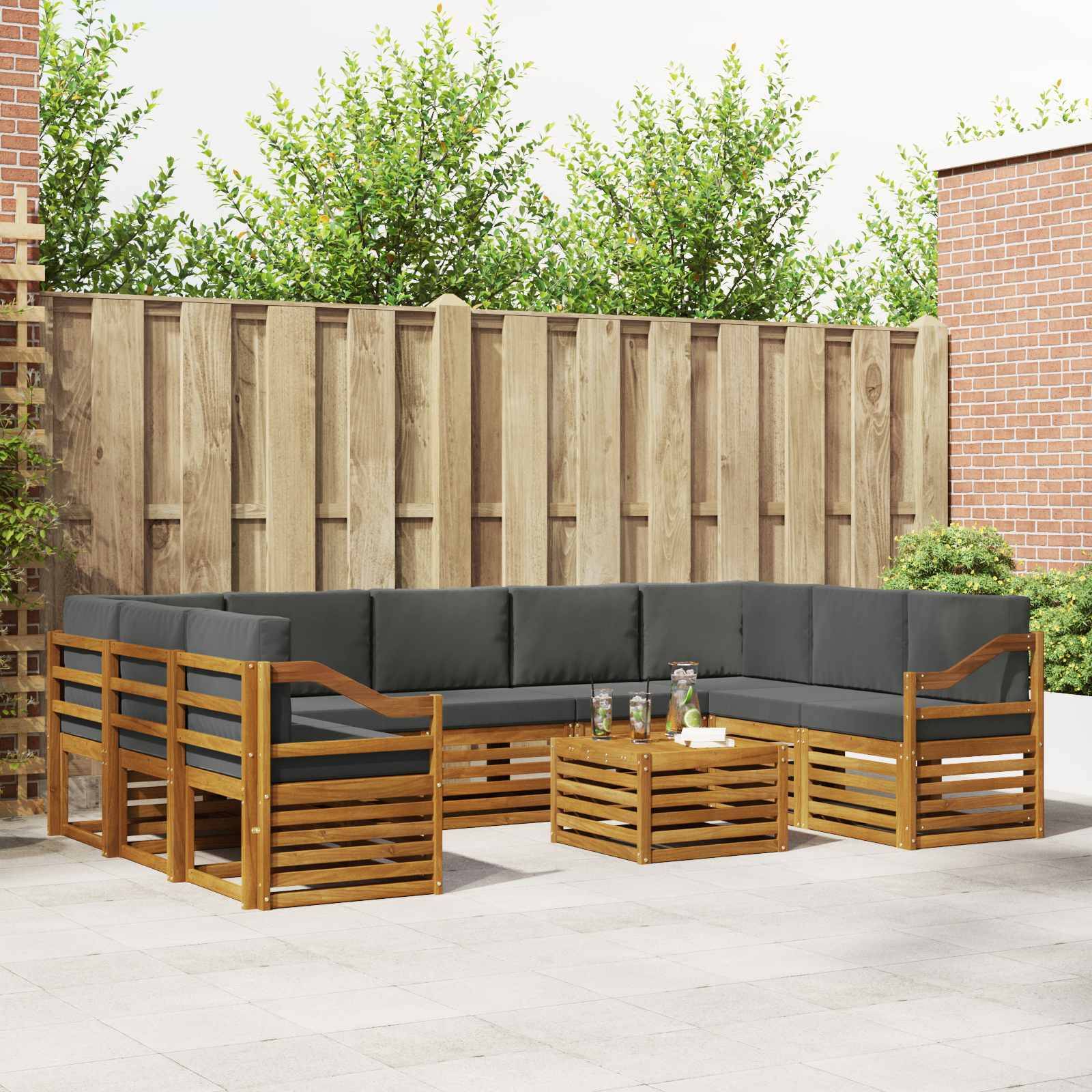 vidaXL Sofagarnituren 10 pcs Natur und Anthrazit Massivholz Akazie