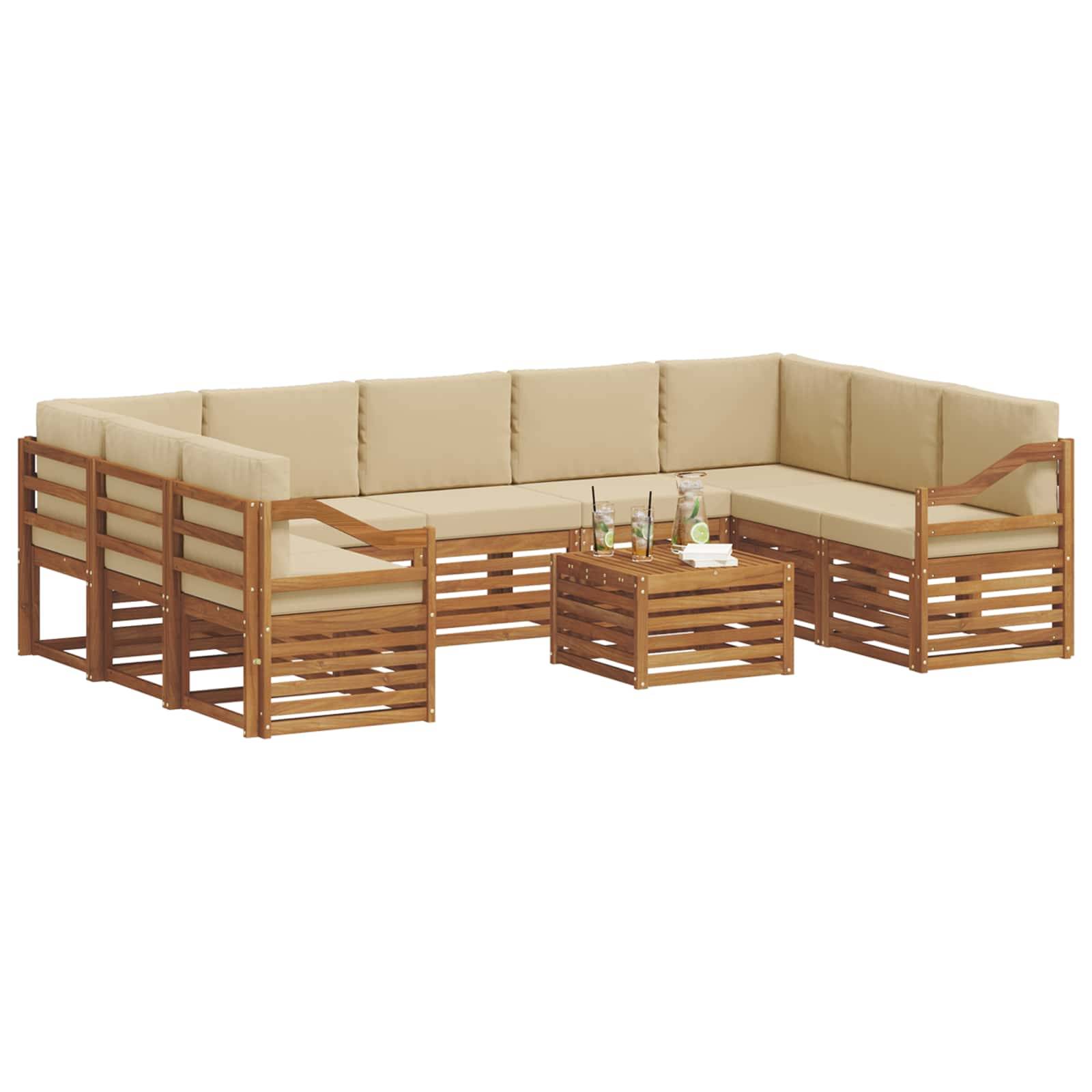 vidaXL Sofagarnituren 10 pcs Natur und Beige Massivholz Akazie