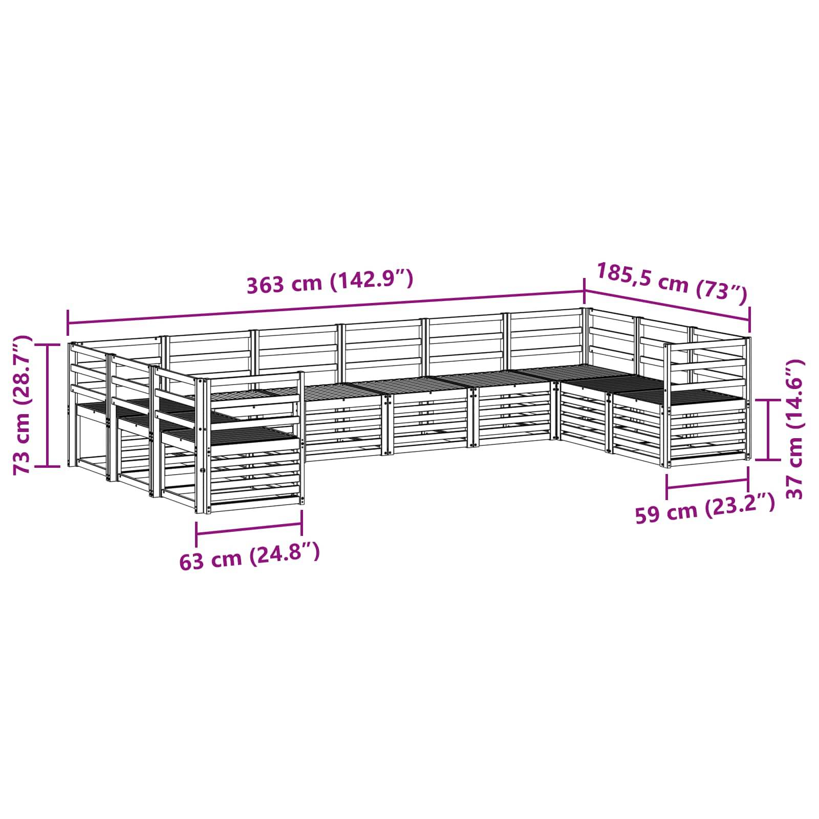vidaXL Outdoor-Sofagarnitur 10 pcs Weiß 363 x 185,5 x 73 cm