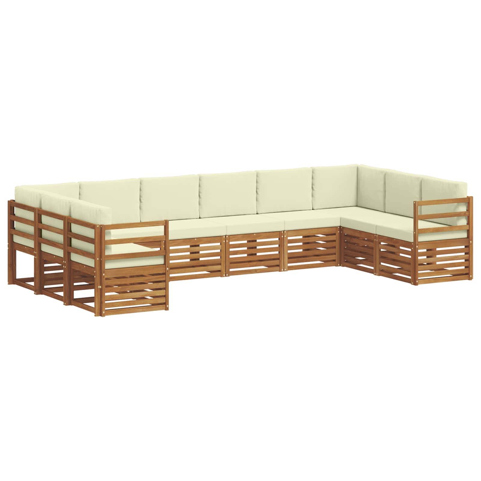 vidaXL Ecksofa Set mit Kissen 10 pcs Natur und Creme Massivholz Akazie