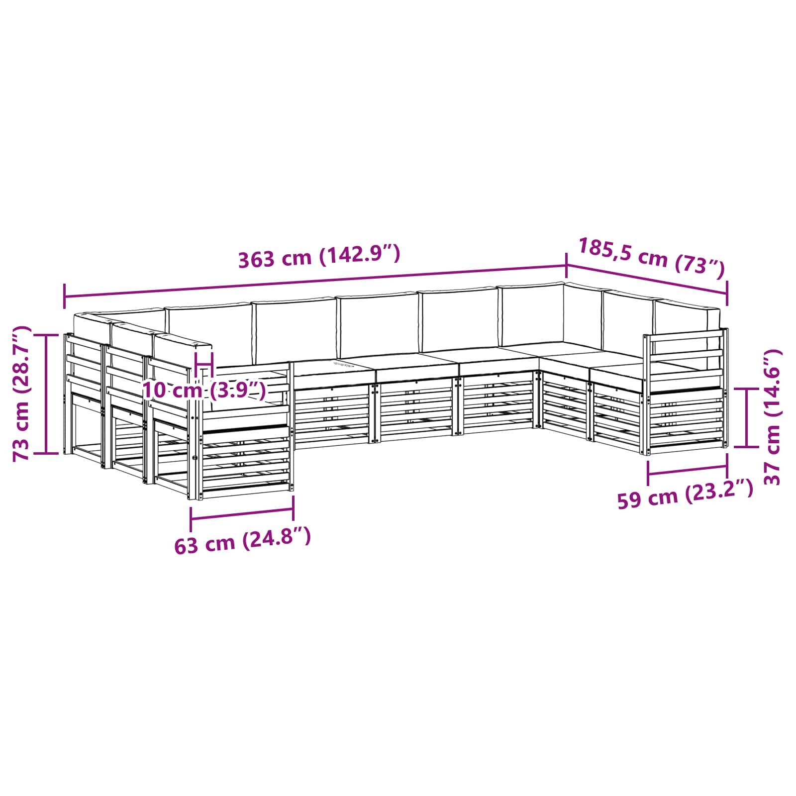 vidaXL Ecksofa Set 10 pcs Natur und Anthrazit Massivholz Akazie