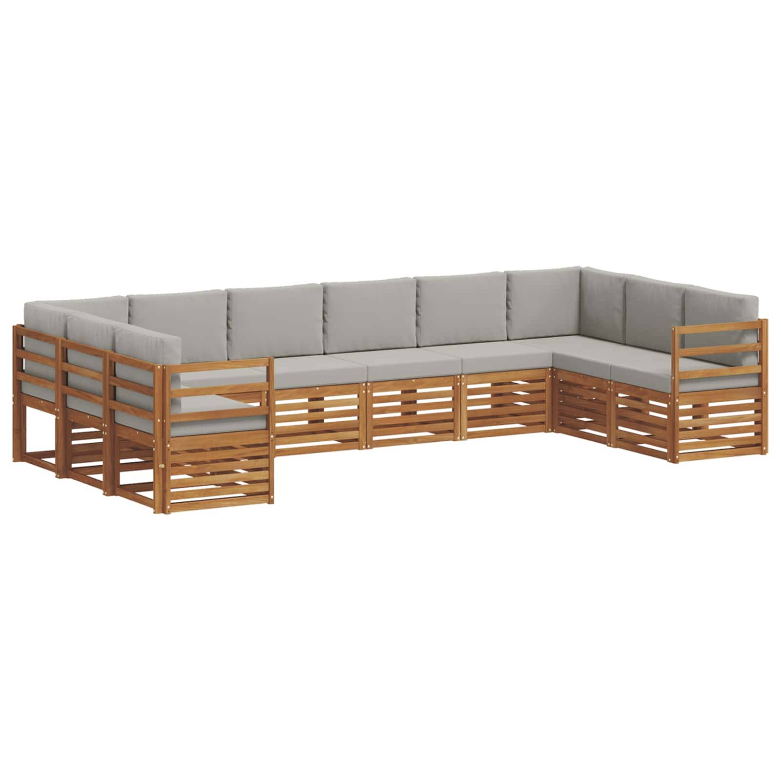 vidaXL Ecksofa Set 10 pcs Natürlich und Hellgrau Massivholz Akazie