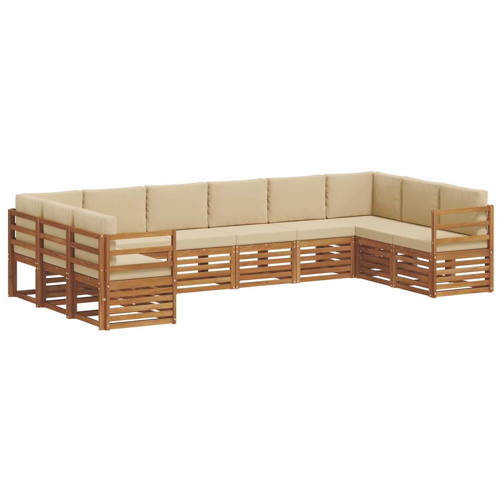 vidaXL Ecksofa Set mit Kissen 10 pcs Natur und Beige Massivholz Akazie