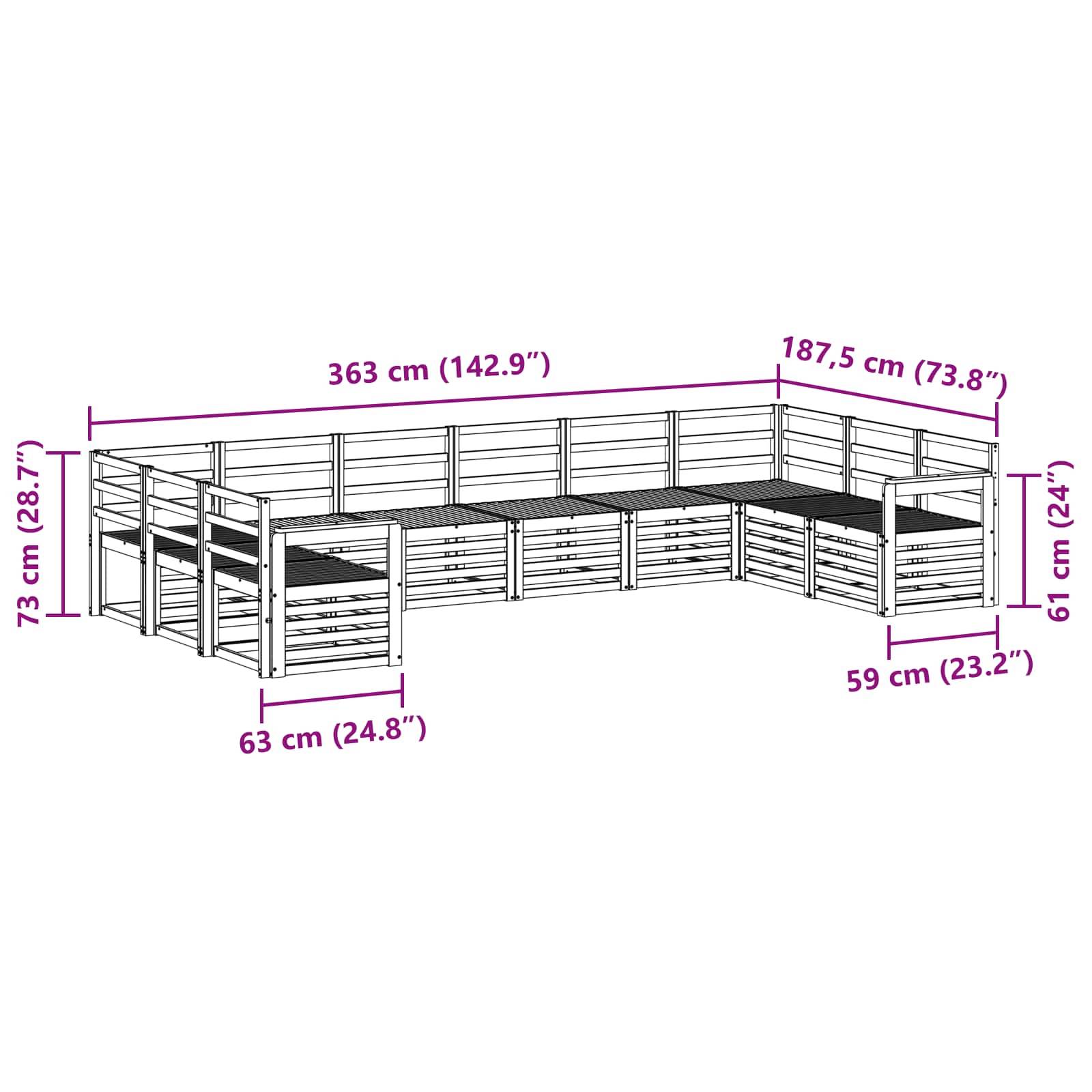 vidaXL Outdoor-Sofagarnitur 10 pcs Weiß 363 x 187,5 x 73 cm