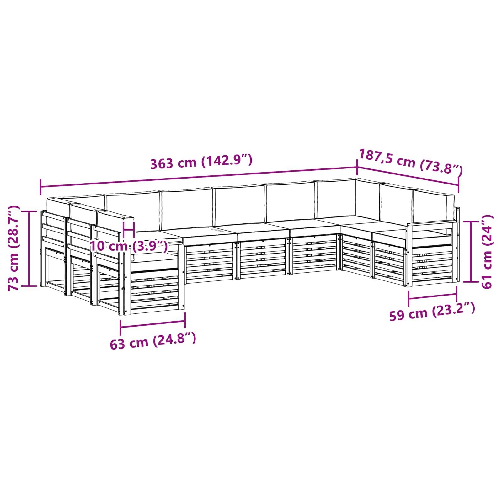 vidaXL Outdoor-Sofagarnitur 7 pcs Weiß und Anthrazit