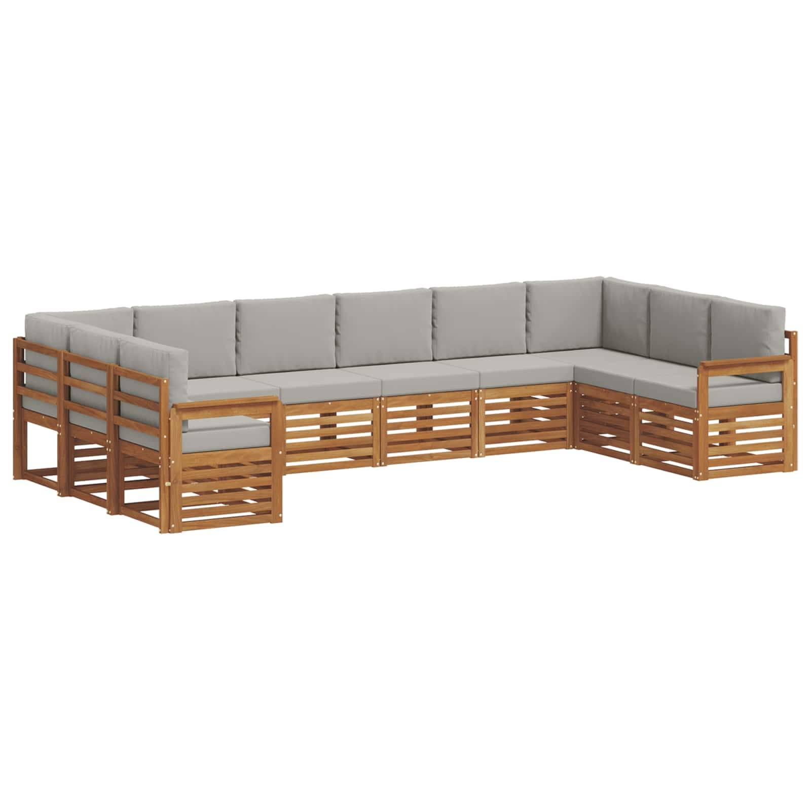vidaXL Ecksofa Set 10 pcs Natürlich und Hellgrau Massivholz Akazie
