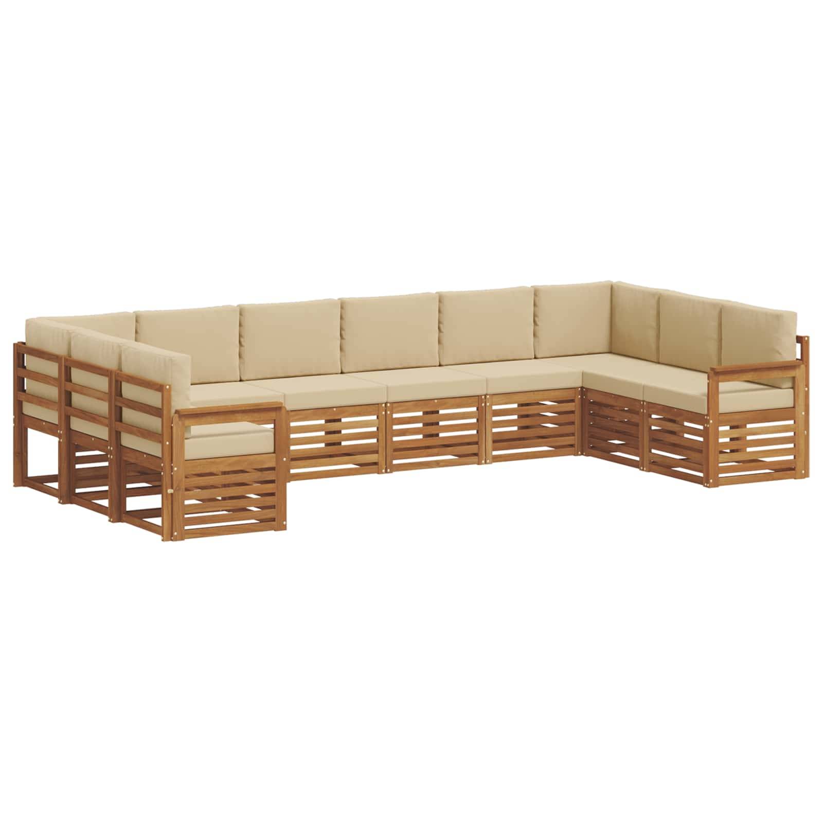 vidaXL Ecksofa Set mit Kissen 10 pcs Natur und Beige Massivholz Akazie