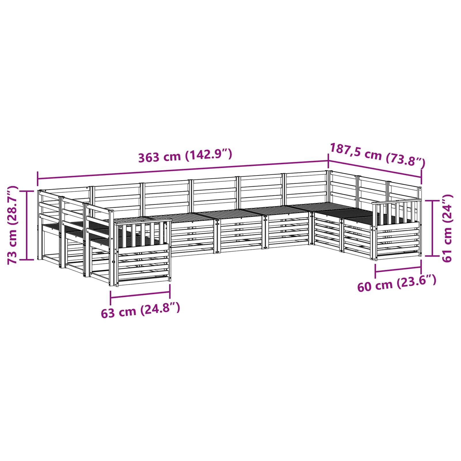 vidaXL Outdoor-Sofagarnitur 10 pcs Weiß 363 x 187,5 x 73 cm