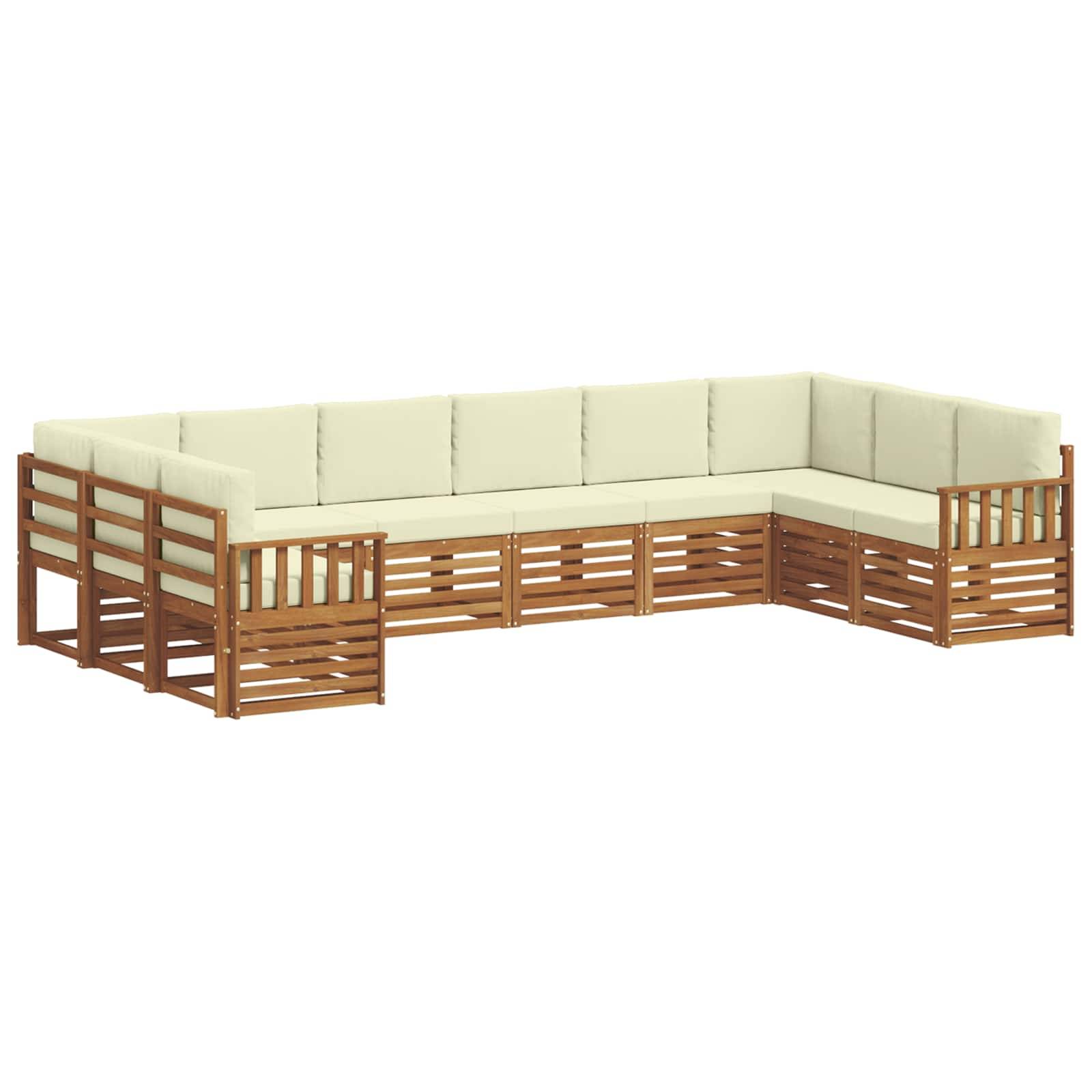 vidaXL Ecksofa Set mit Kissen 10 pcs Natur und Creme Massivholz Akazie