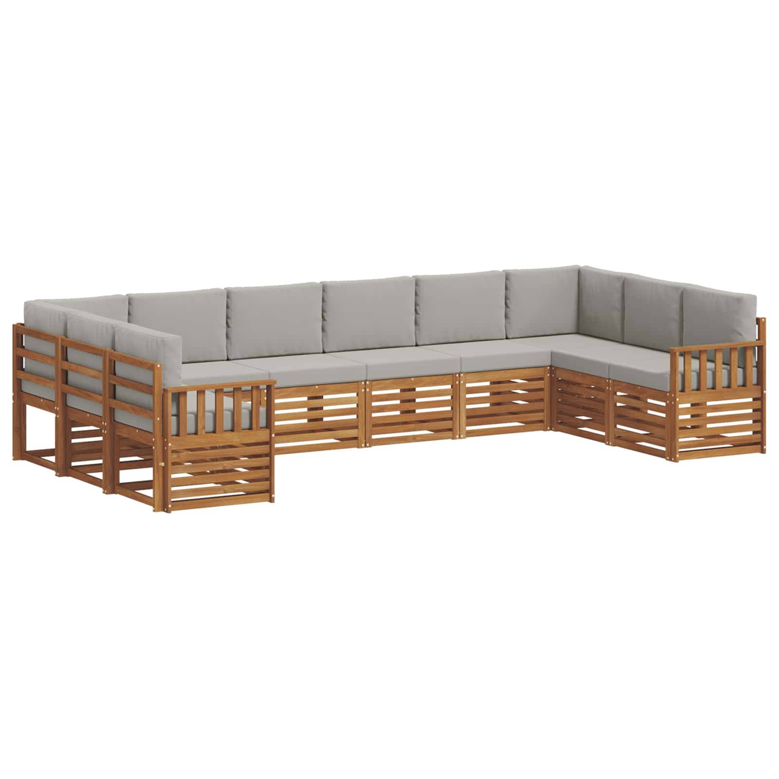 vidaXL Ecksofa Set 10 pcs Natürlich und Hellgrau Massivholz Akazie