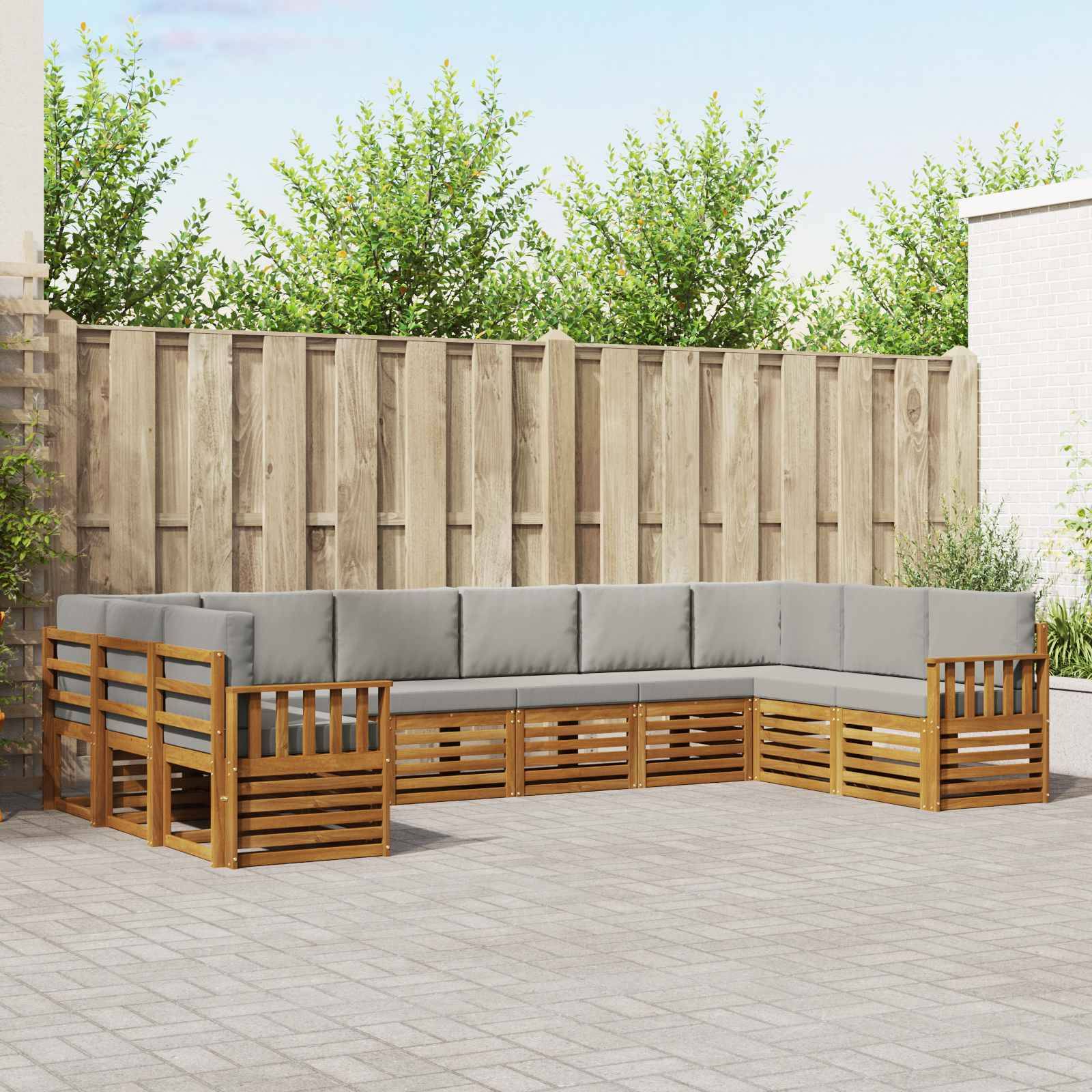 vidaXL Ecksofa Set 10 pcs Natürlich und Hellgrau Massivholz Akazie