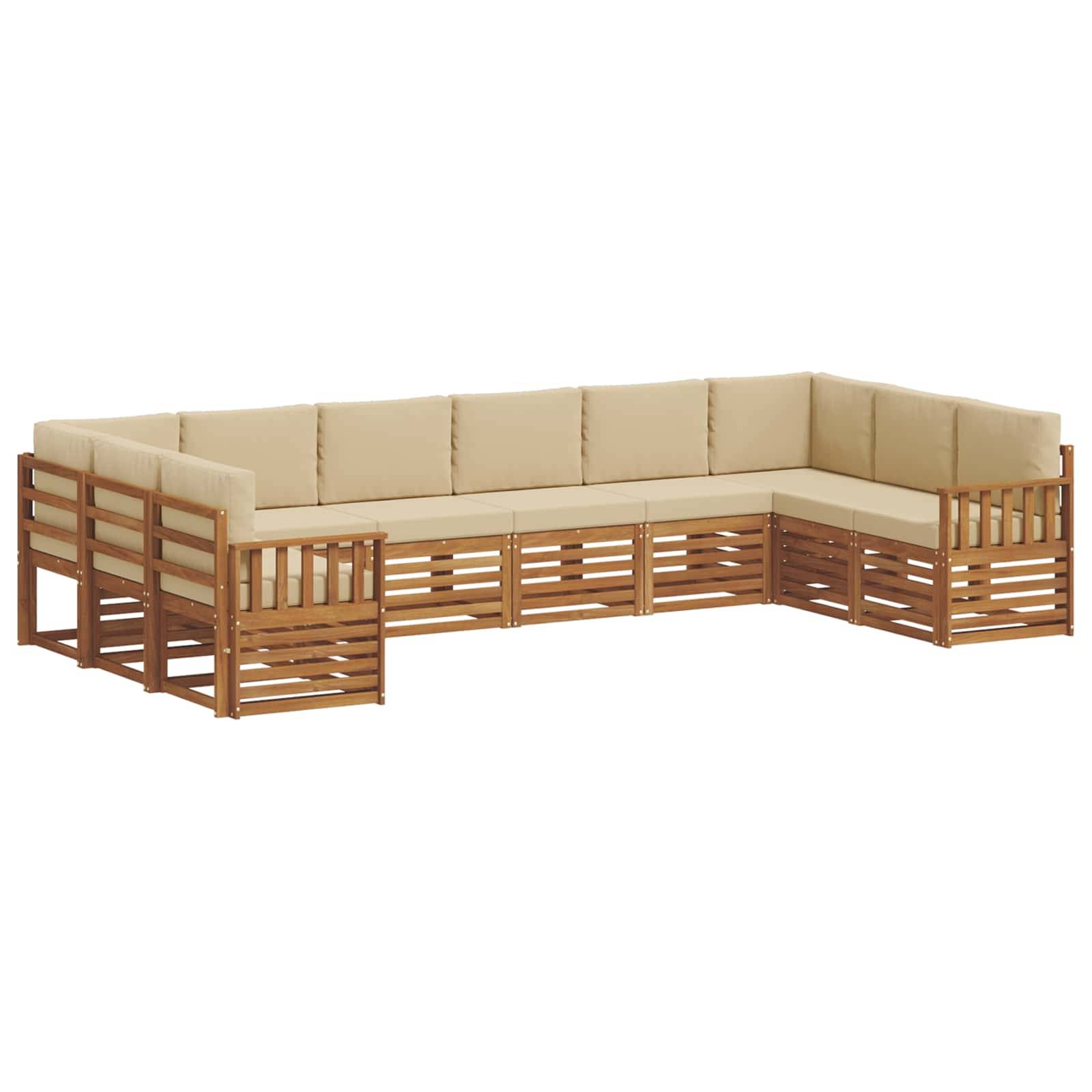 vidaXL Ecksofa Set mit Kissen 10 pcs Natur und Beige Massivholz Akazie