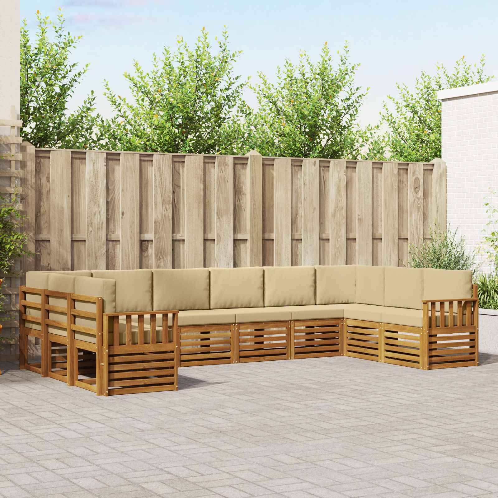 vidaXL Ecksofa Set mit Kissen 10 pcs Natur und Beige Massivholz Akazie