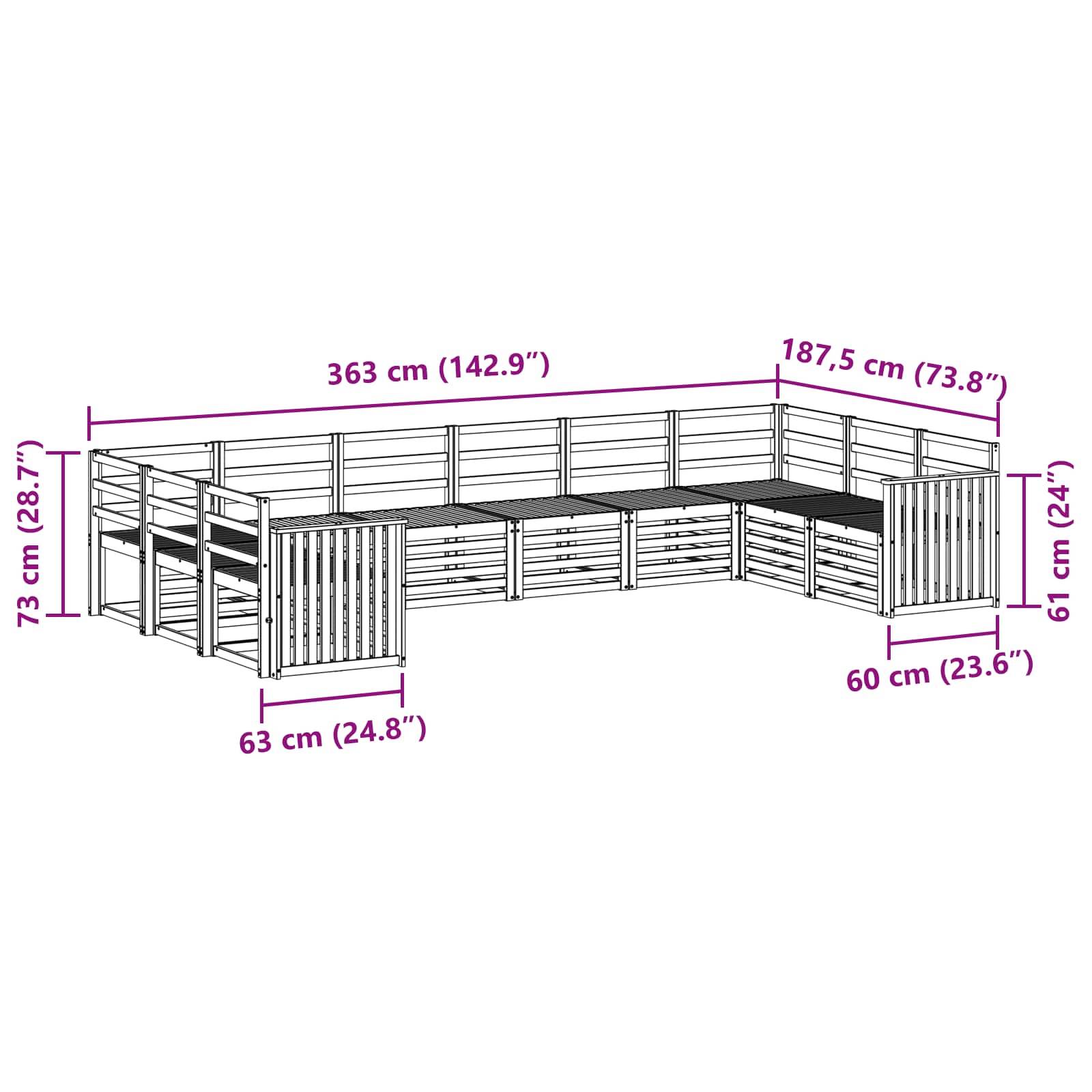 vidaXL Sofagarnituren 10 pcs Natur Massivholz Akazie