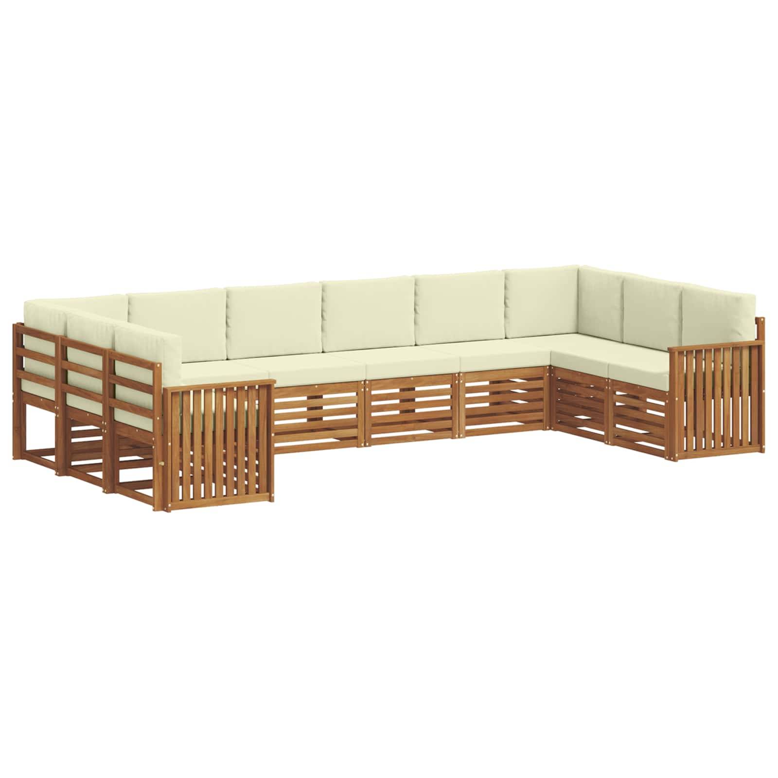 vidaXL Ecksofa Set mit Kissen 10 pcs Natur und Creme Massivholz Akazie