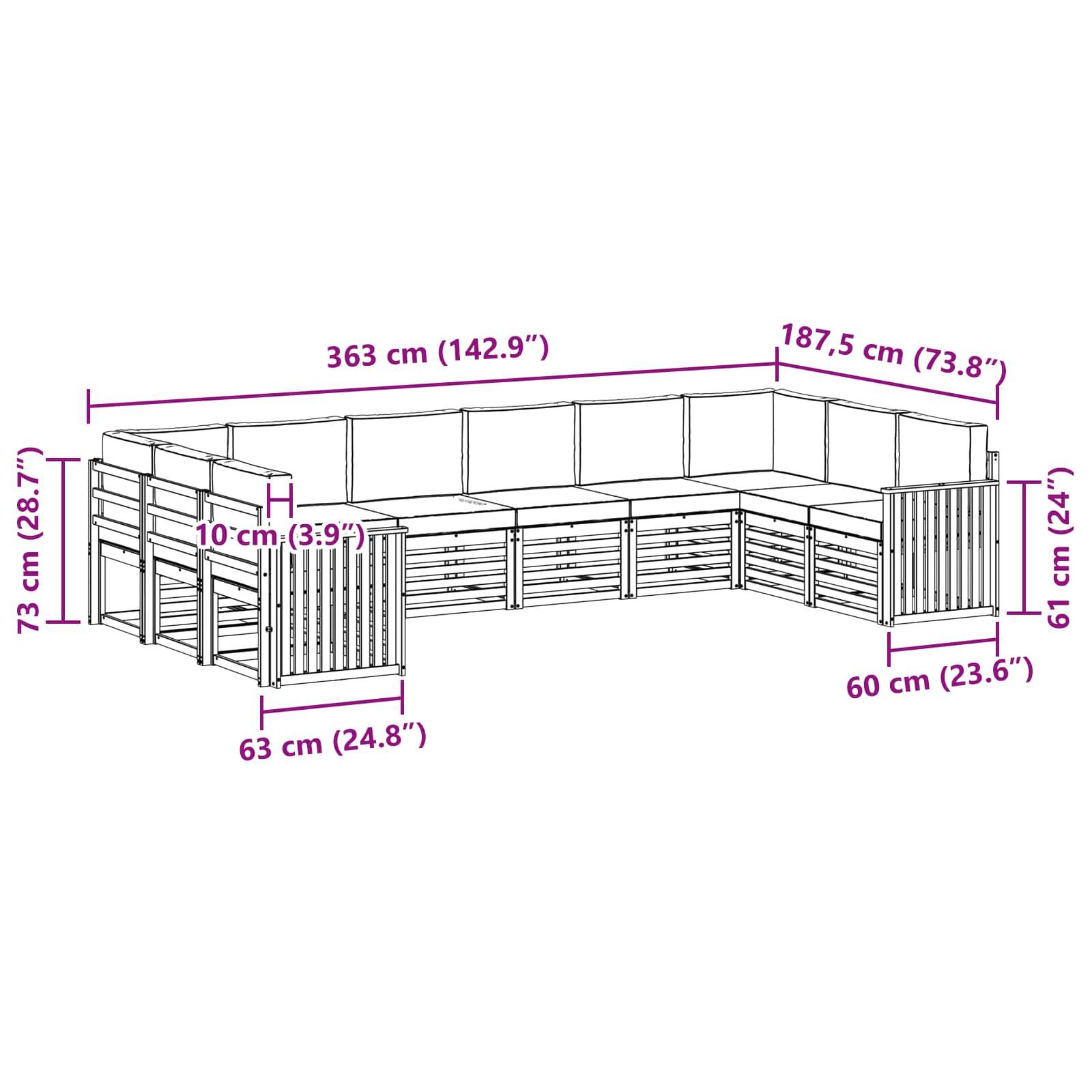 vidaXL Ecksofa Set 10 pcs Natur und Anthrazit Massivholz Akazie