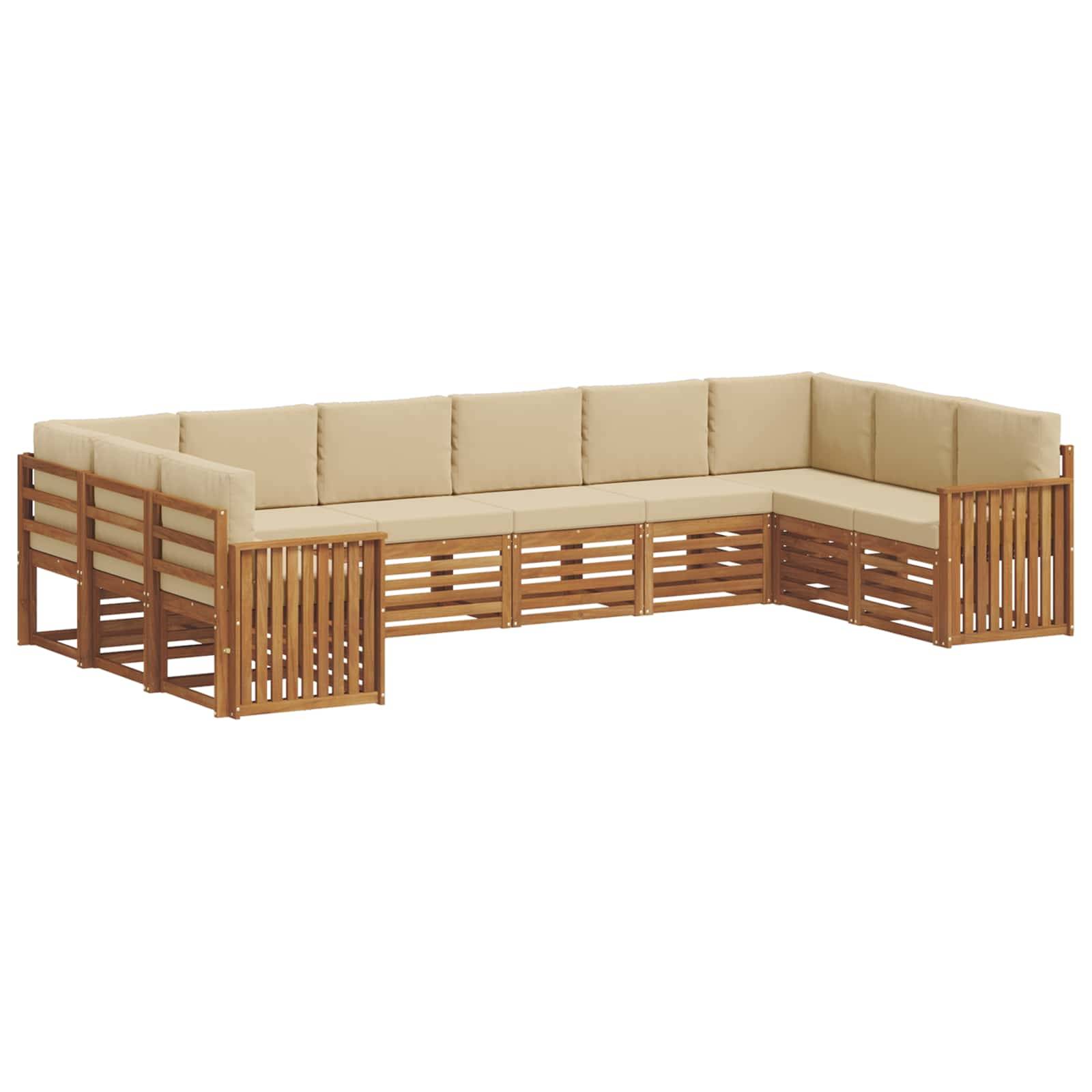 vidaXL Ecksofa Set mit Kissen 10 pcs Natur und Beige Massivholz Akazie