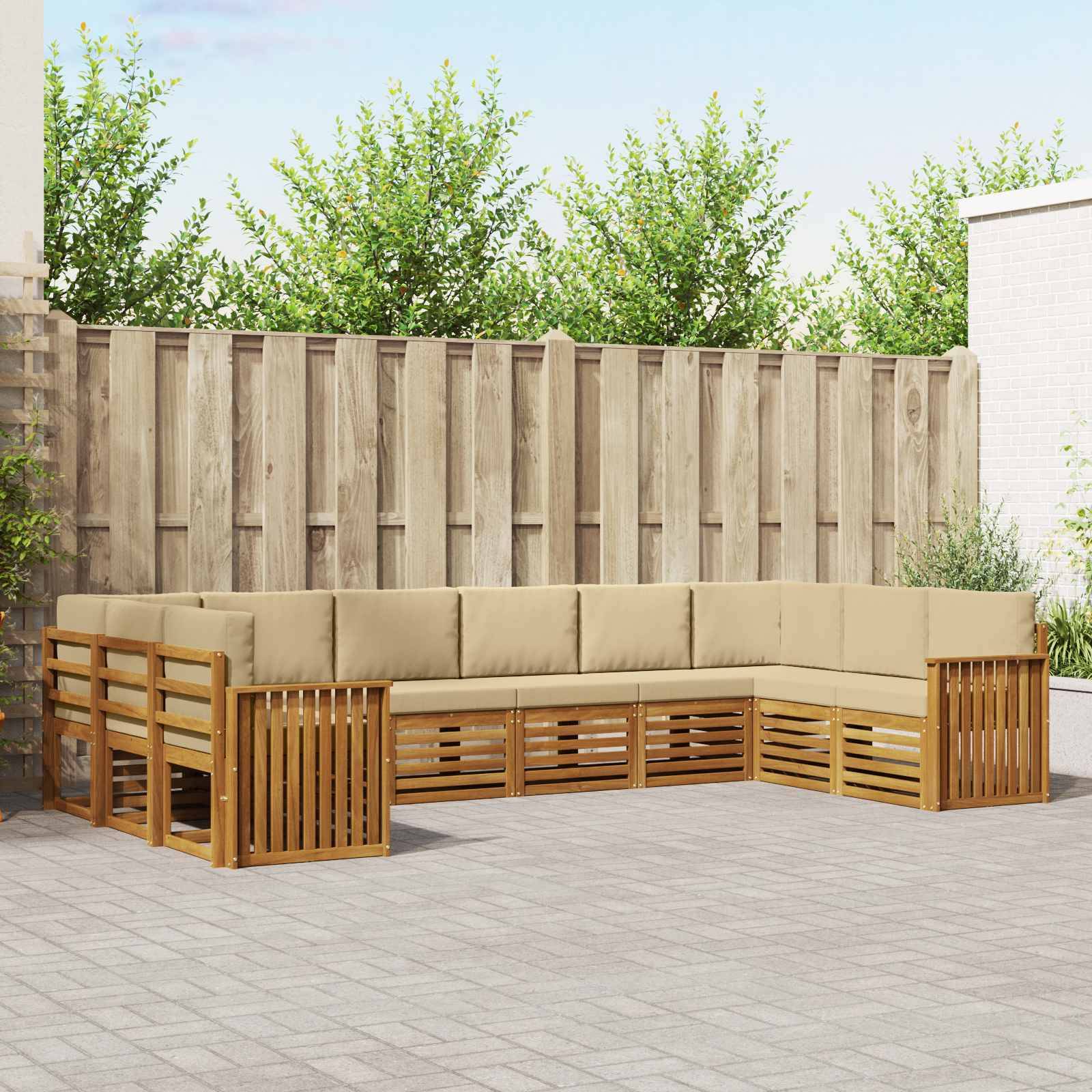 vidaXL Ecksofa Set mit Kissen 10 pcs Natur und Beige Massivholz Akazie