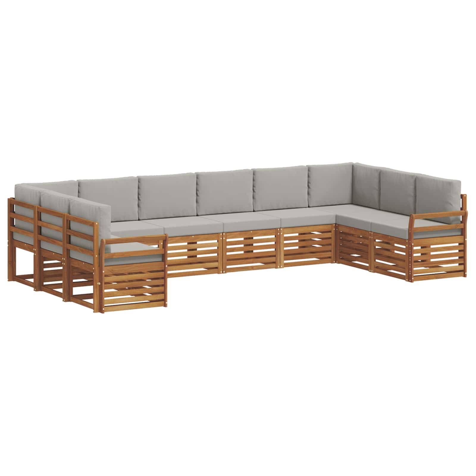 vidaXL Ecksofa Set 10 pcs Natürlich und Hellgrau Massivholz Akazie