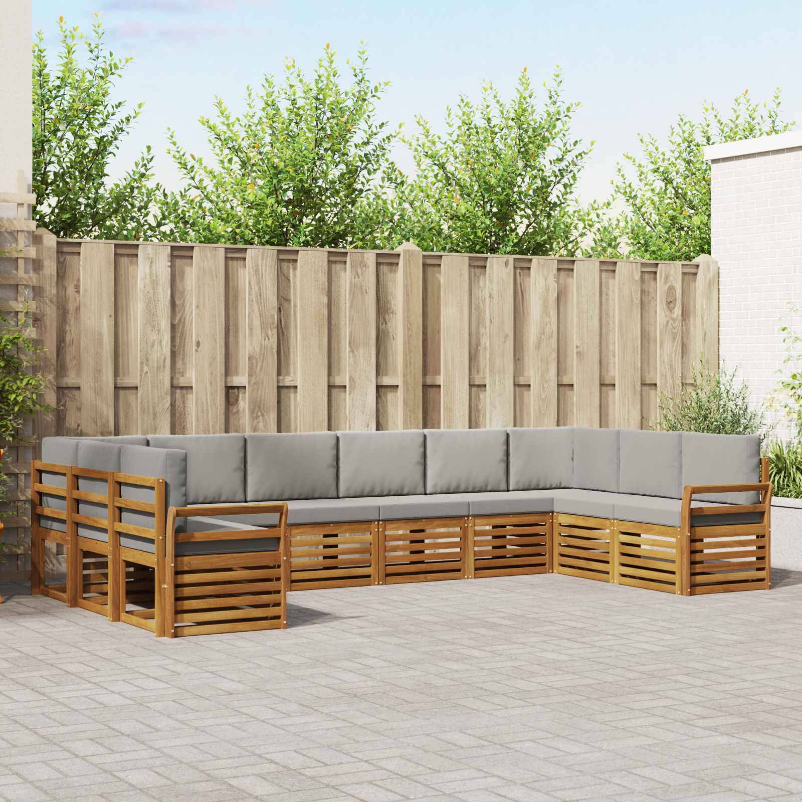 vidaXL Ecksofa Set 10 pcs Natürlich und Hellgrau Massivholz Akazie