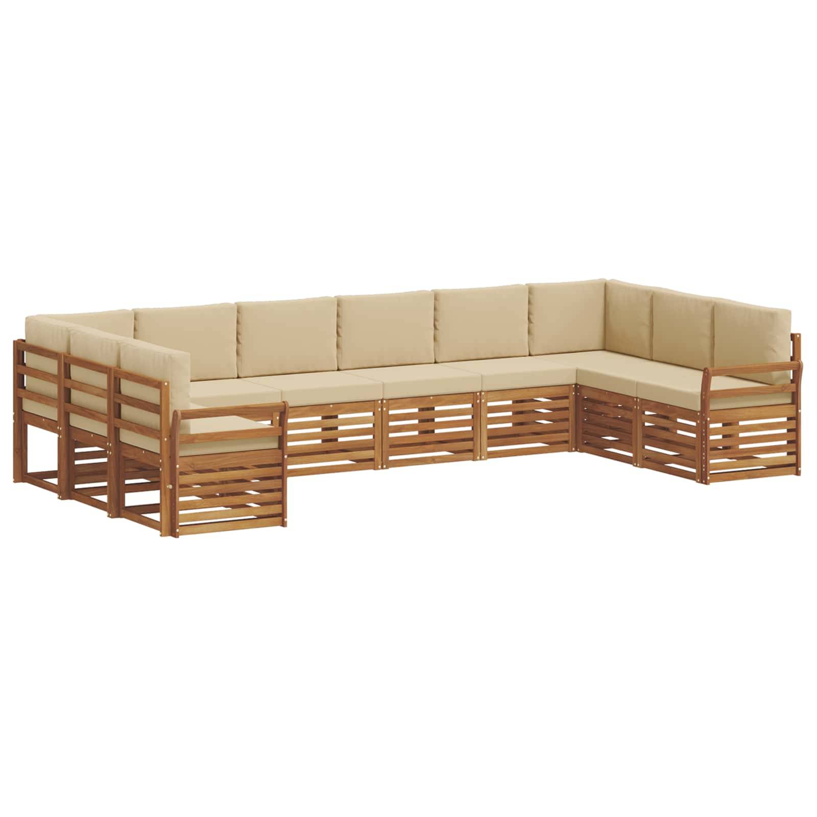 vidaXL Ecksofa Set mit Kissen 10 pcs Natur und Beige Massivholz Akazie