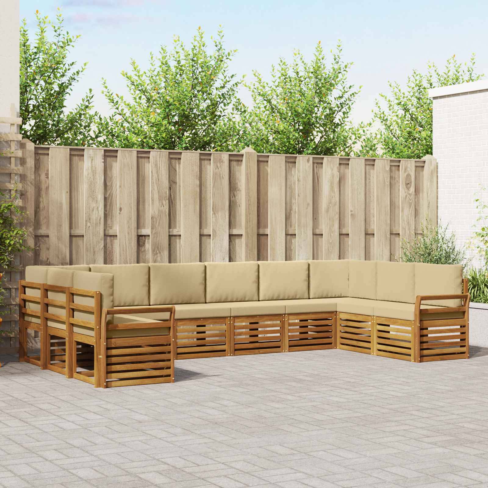 vidaXL Ecksofa Set mit Kissen 10 pcs Natur und Beige Massivholz Akazie