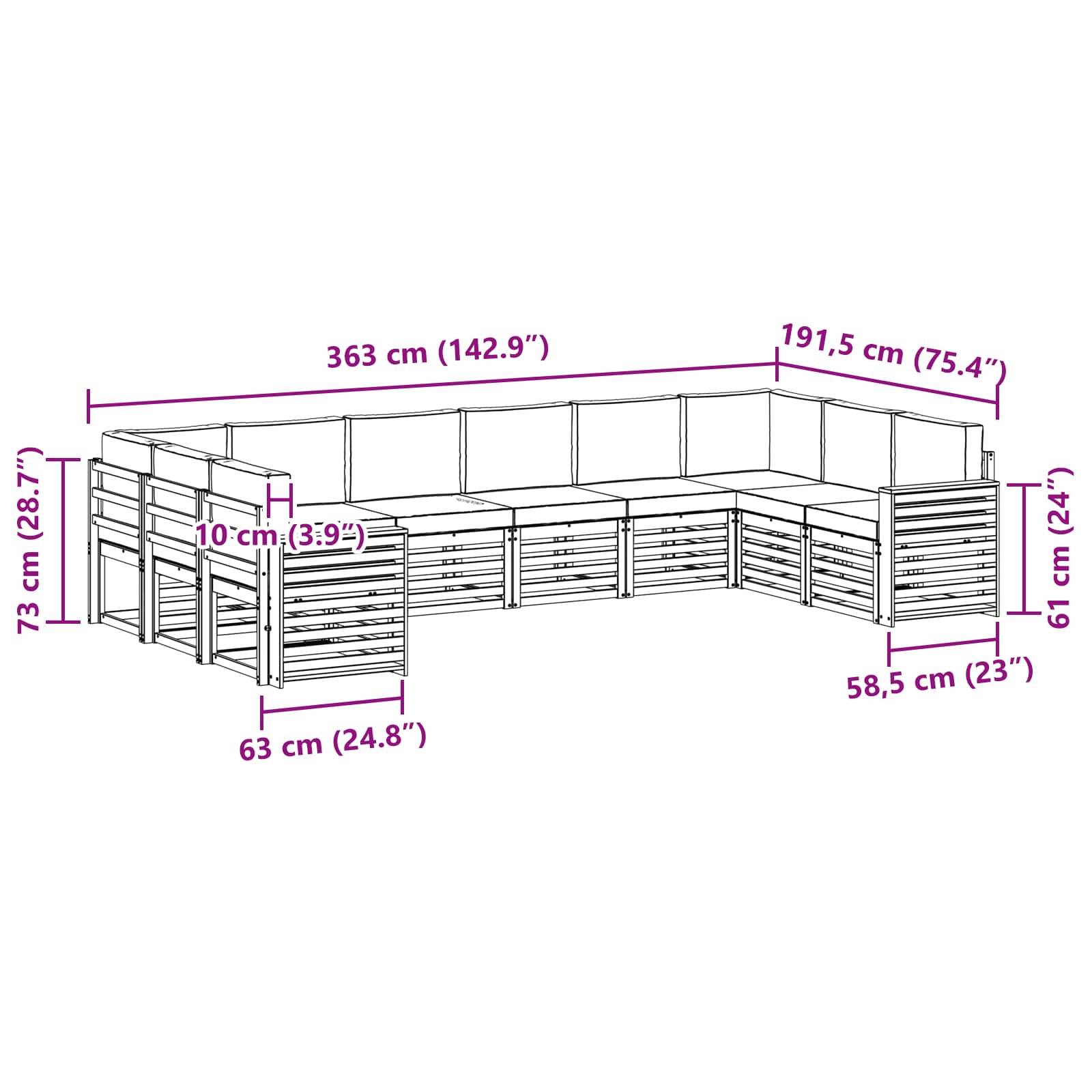 vidaXL Outdoor-Sofagarnitur 10 pcs Weiß und Creme 363 x 191,5 x 73 cm