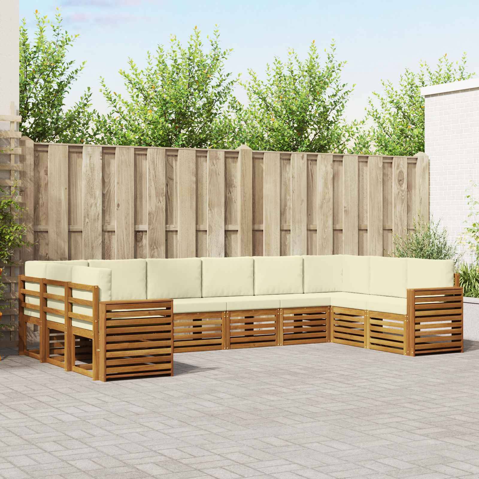 vidaXL Ecksofa Set mit Kissen 10 pcs Natur und Creme Massivholz Akazie