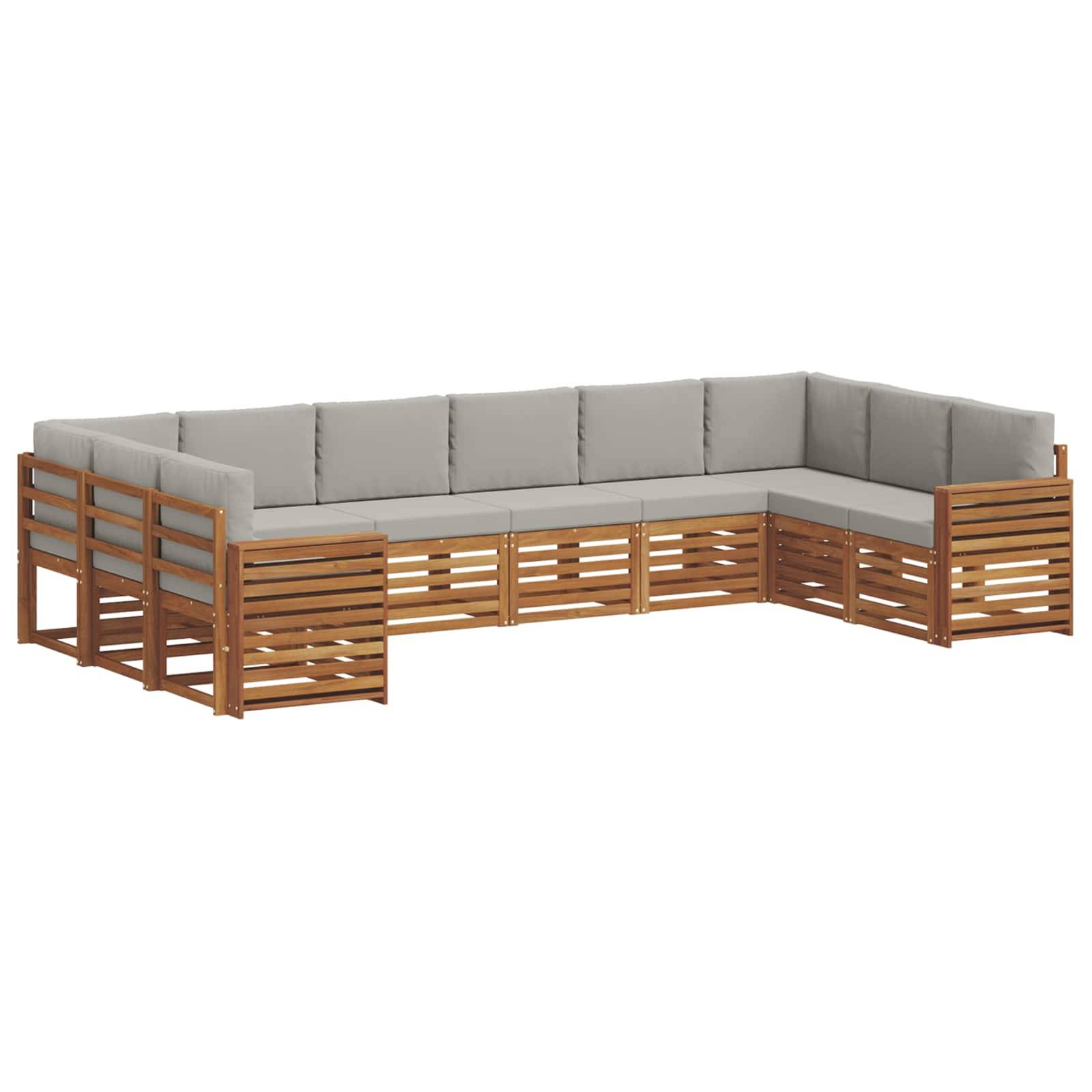 vidaXL Ecksofa Set 10 pcs Natürlich und Hellgrau Massivholz Akazie