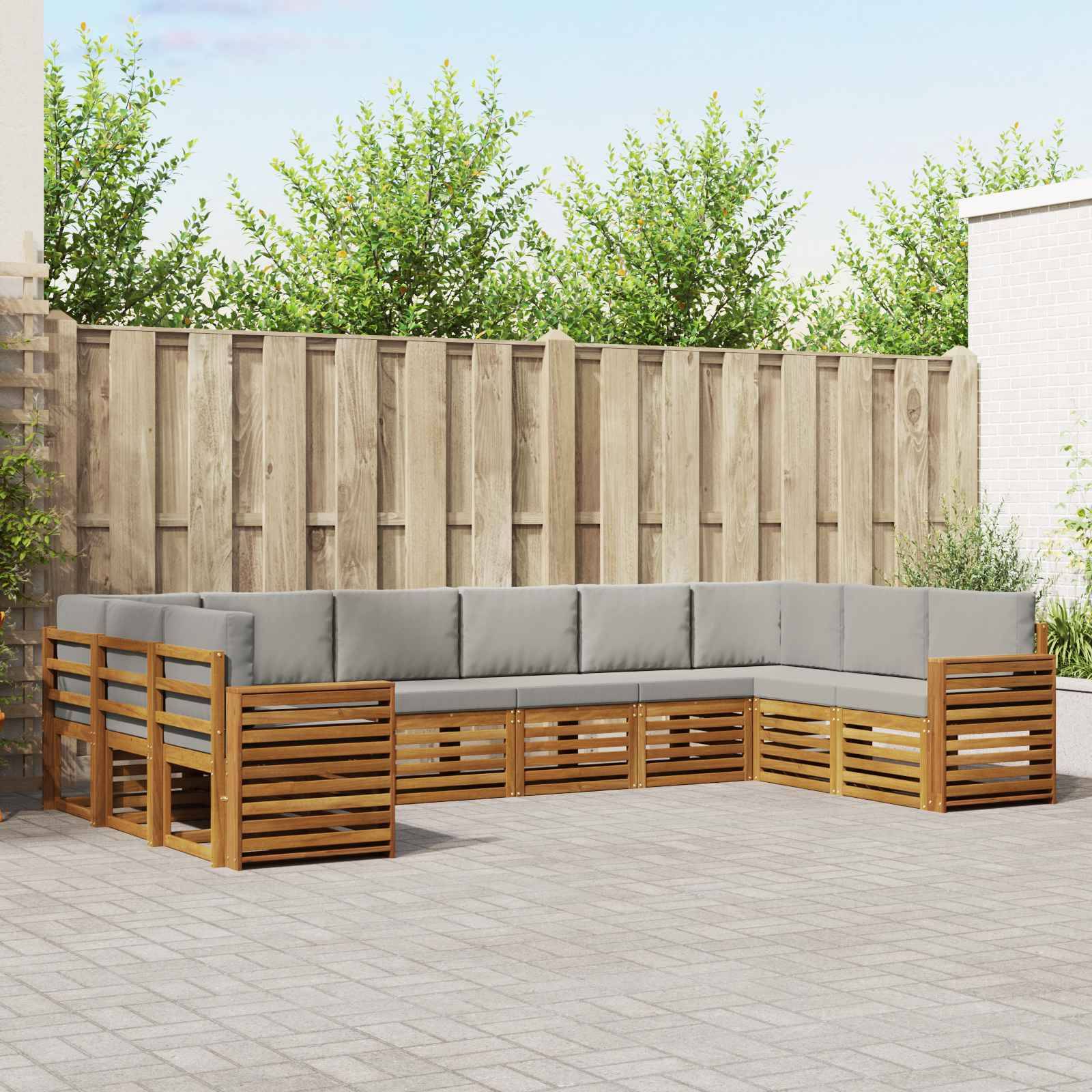 vidaXL Ecksofa Set 10 pcs Natürlich und Hellgrau Massivholz Akazie