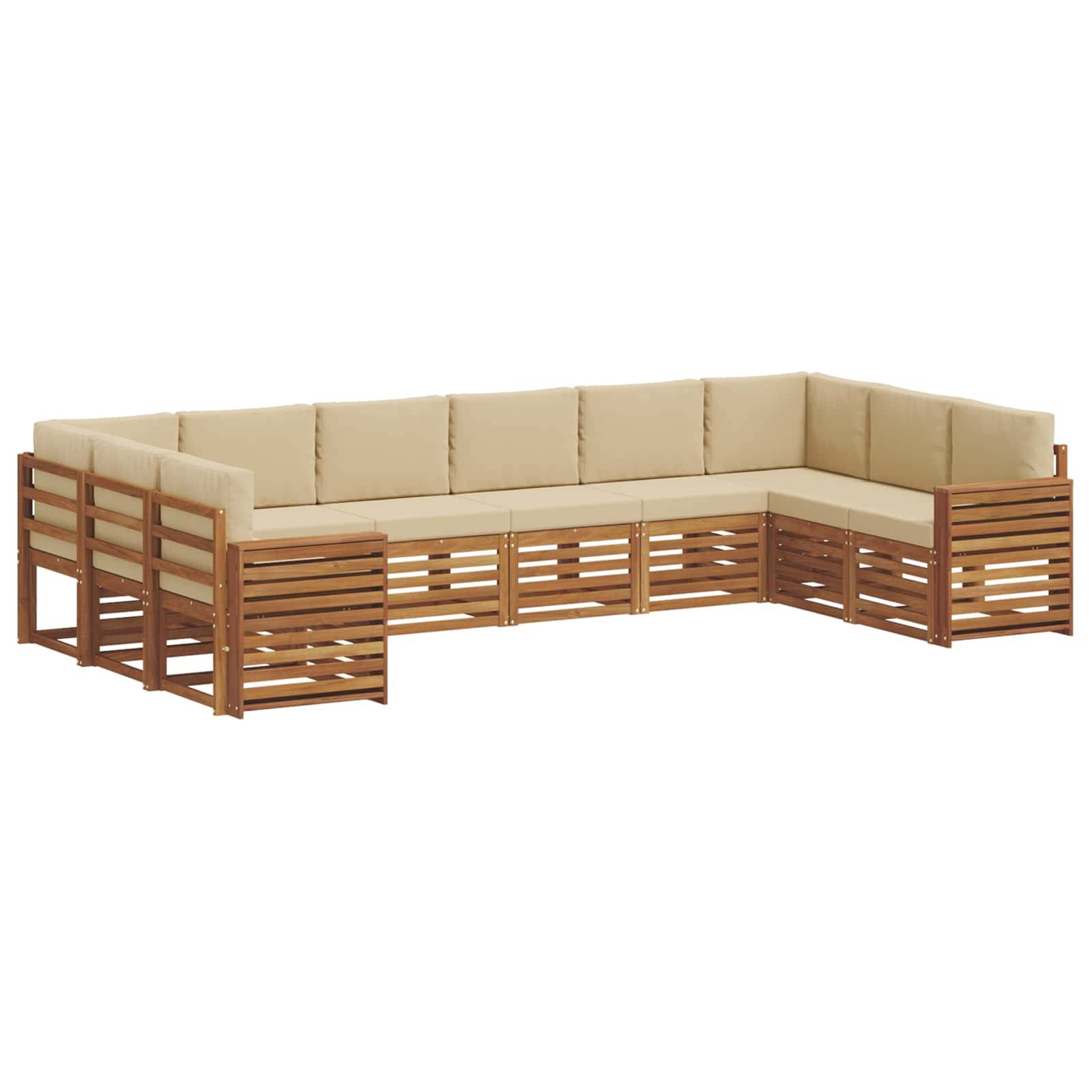 vidaXL Ecksofa Set mit Kissen 10 pcs Natur und Beige Massivholz Akazie