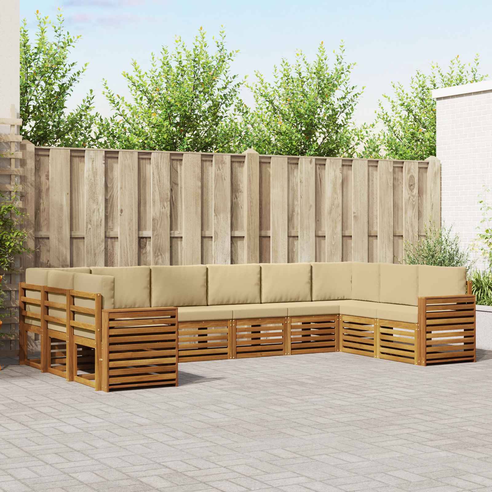 vidaXL Ecksofa Set mit Kissen 10 pcs Natur und Beige Massivholz Akazie